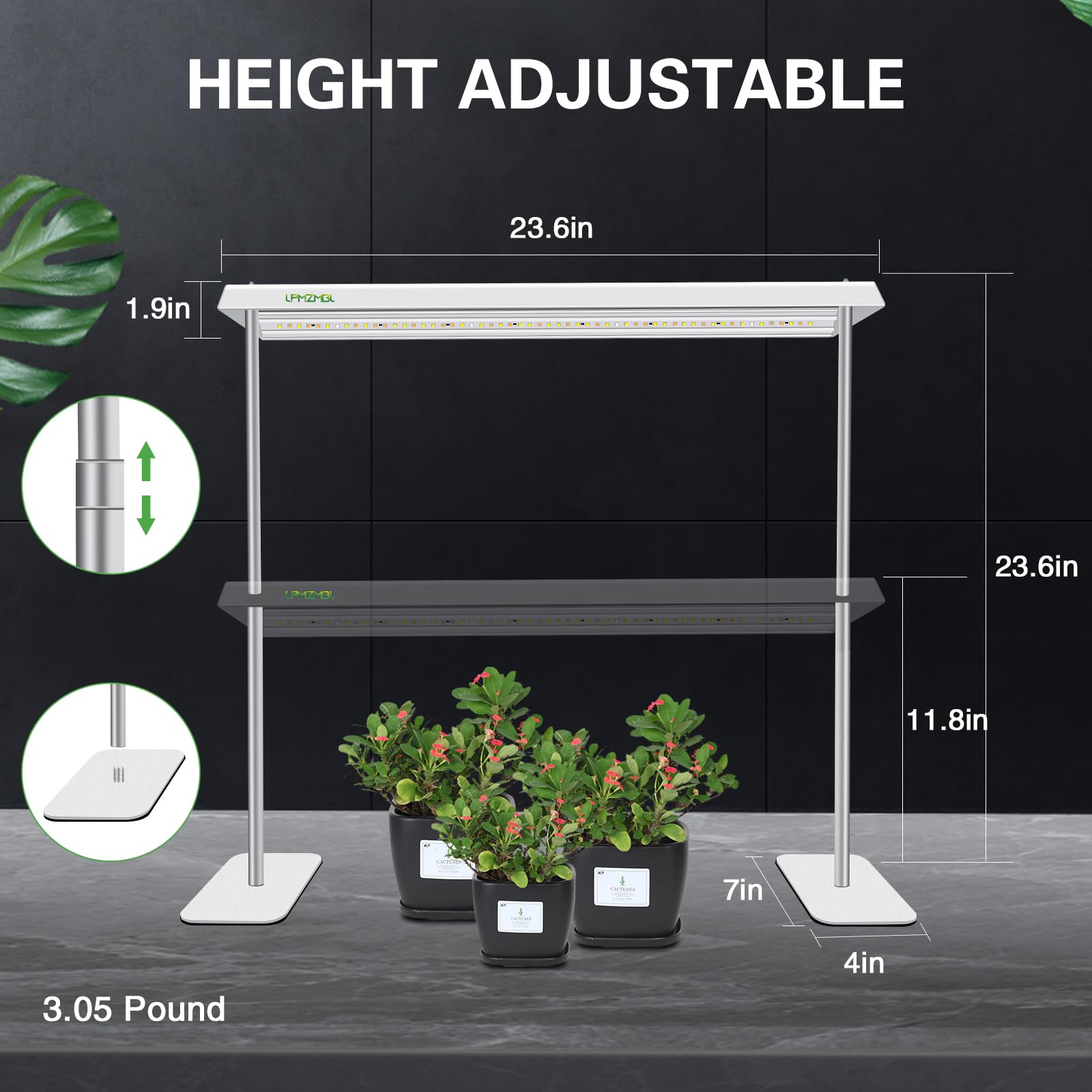 LPMZMBL height-adjustable stand supports different plant heights