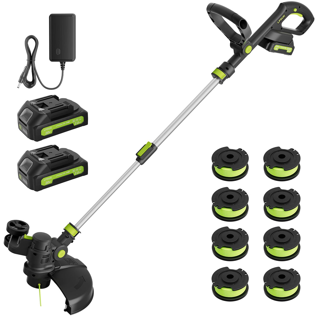 LPSUK 20V cordless trimmer with dual batteries ready for outdoor use