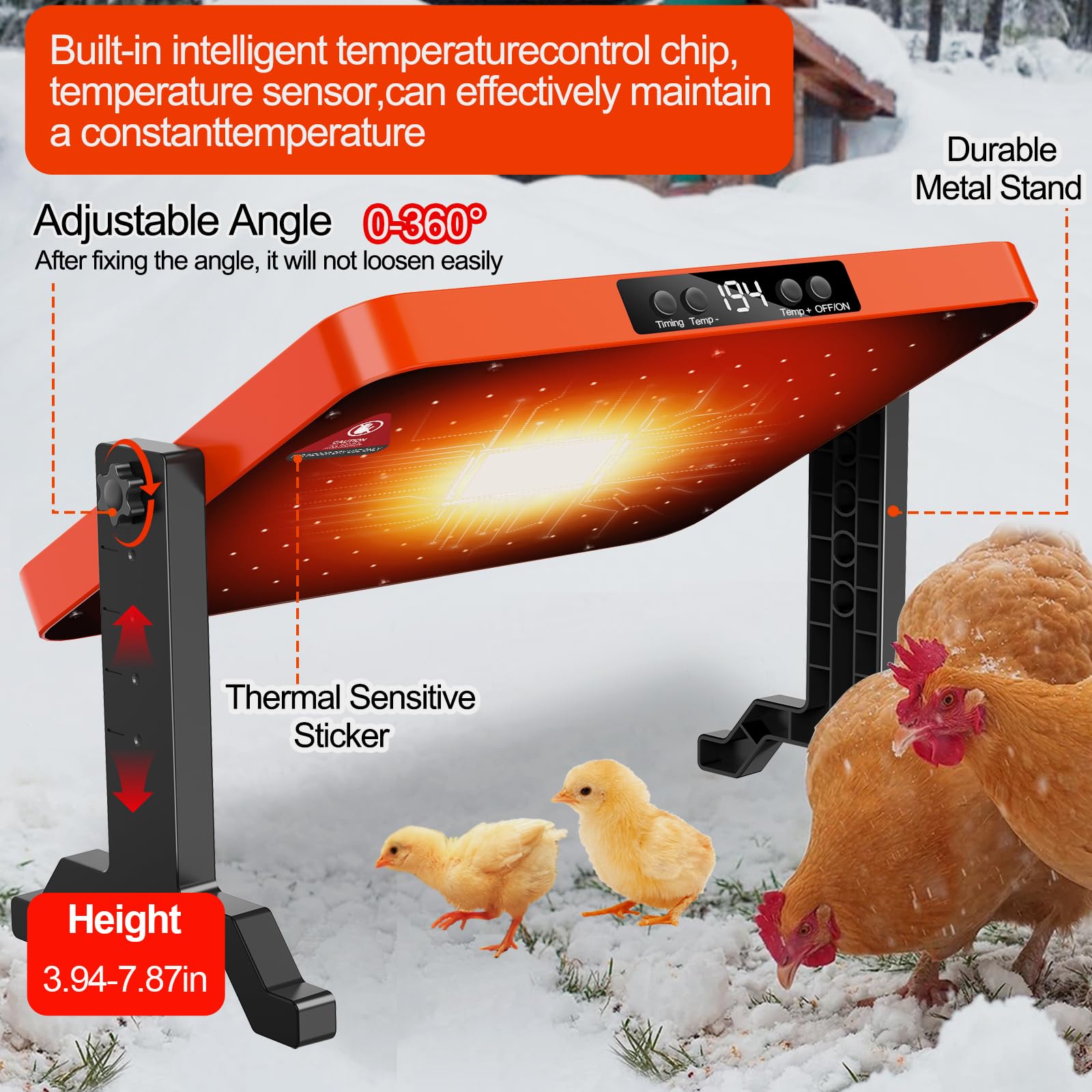 LQTTEK overheating protection graphic emphasizes safe operation in coops.