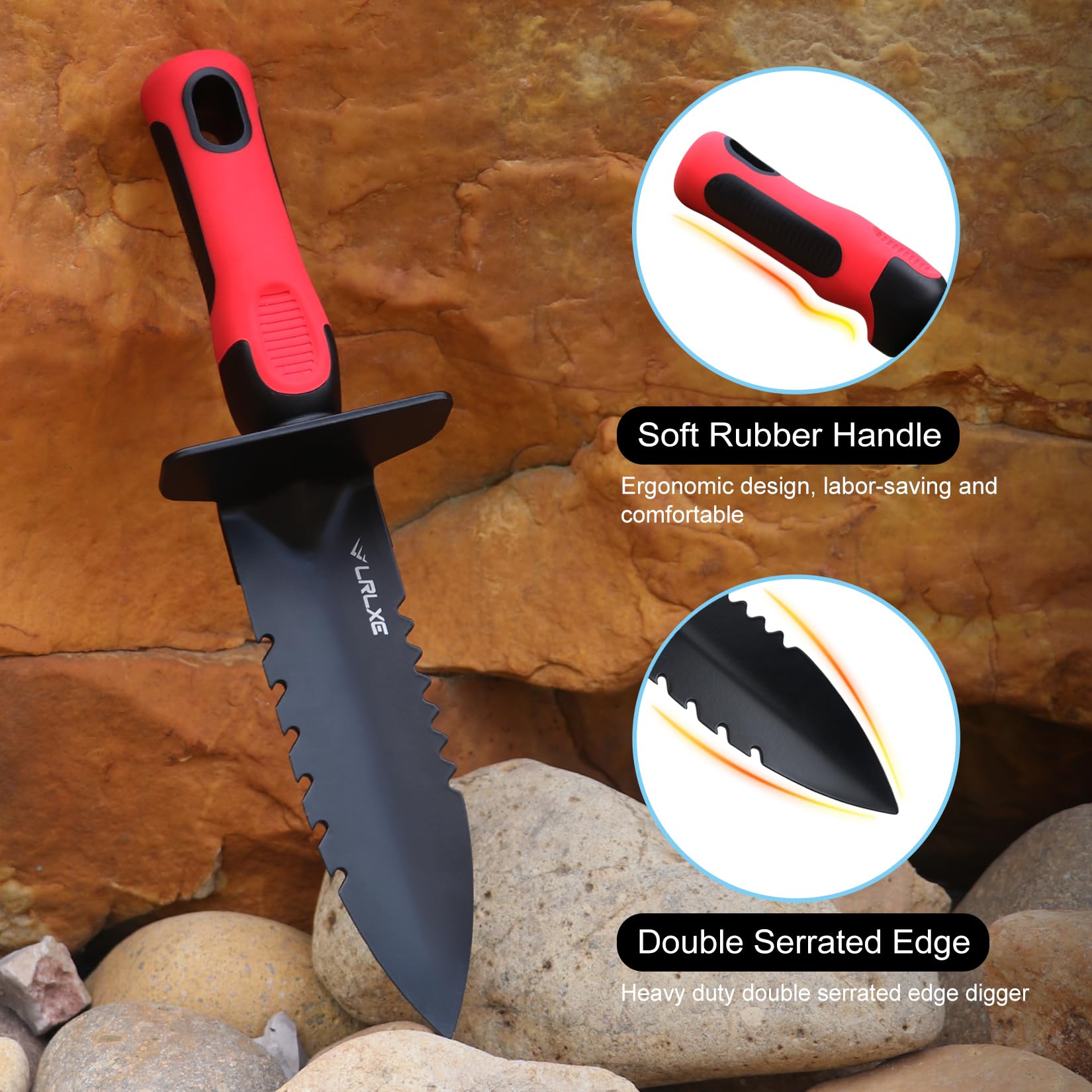 Ergonomic rubber handle on LRLXE digger reduces wrist strain during work