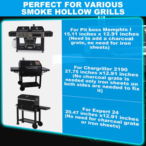 LS'BABQ charcoal-tray compatibility with Smoke Hollow 47183T-21 enables easy upgrades.