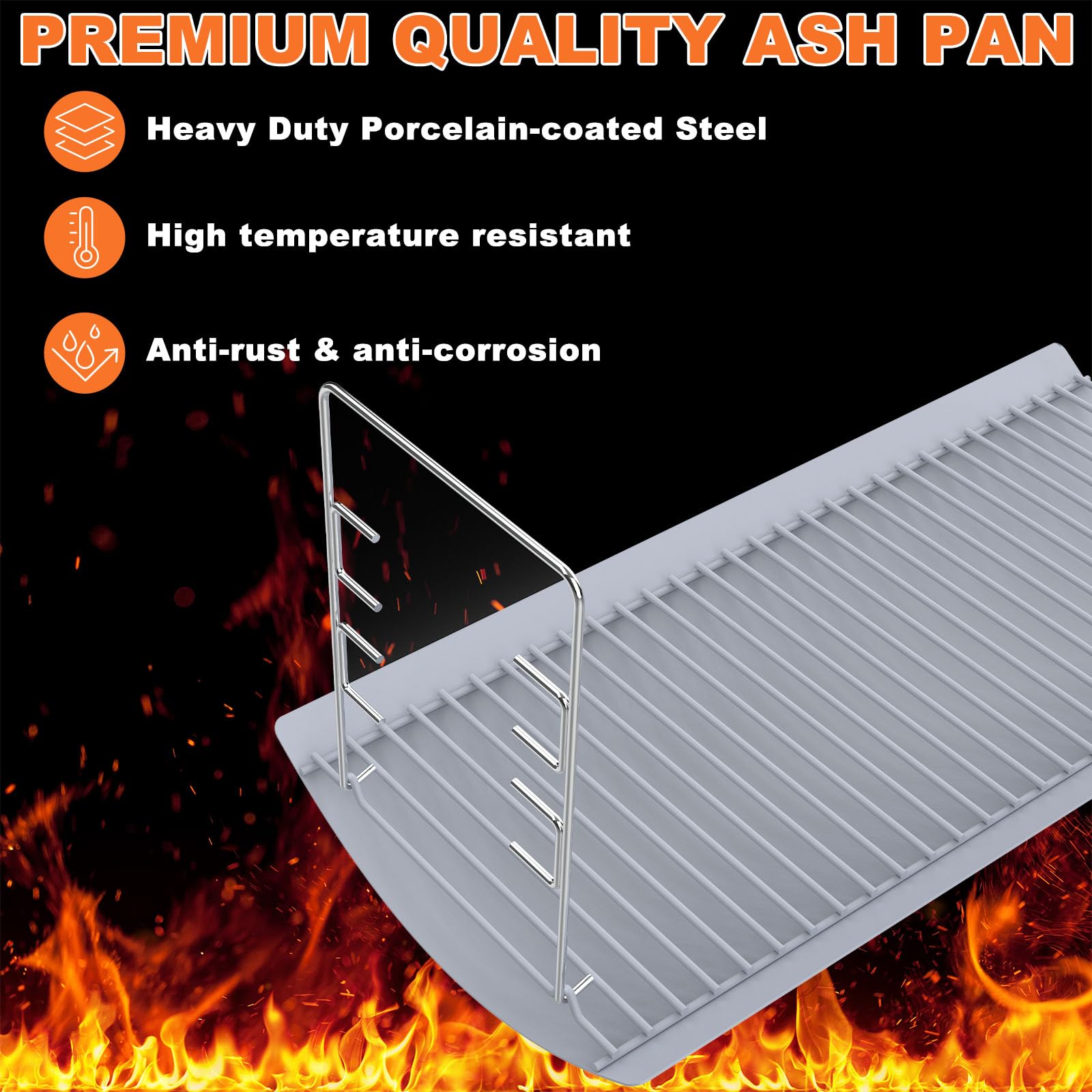 LS'BABQ 27-inch ash pan demonstrates easy pour-and-rinse cleaning after grilling.