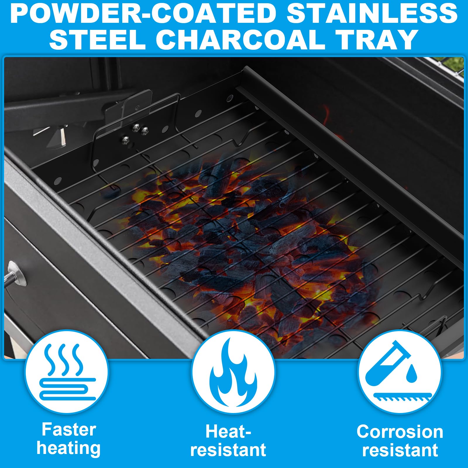 LS'BABQ powder-coated high-temp tray withstands heat and cleans easily.