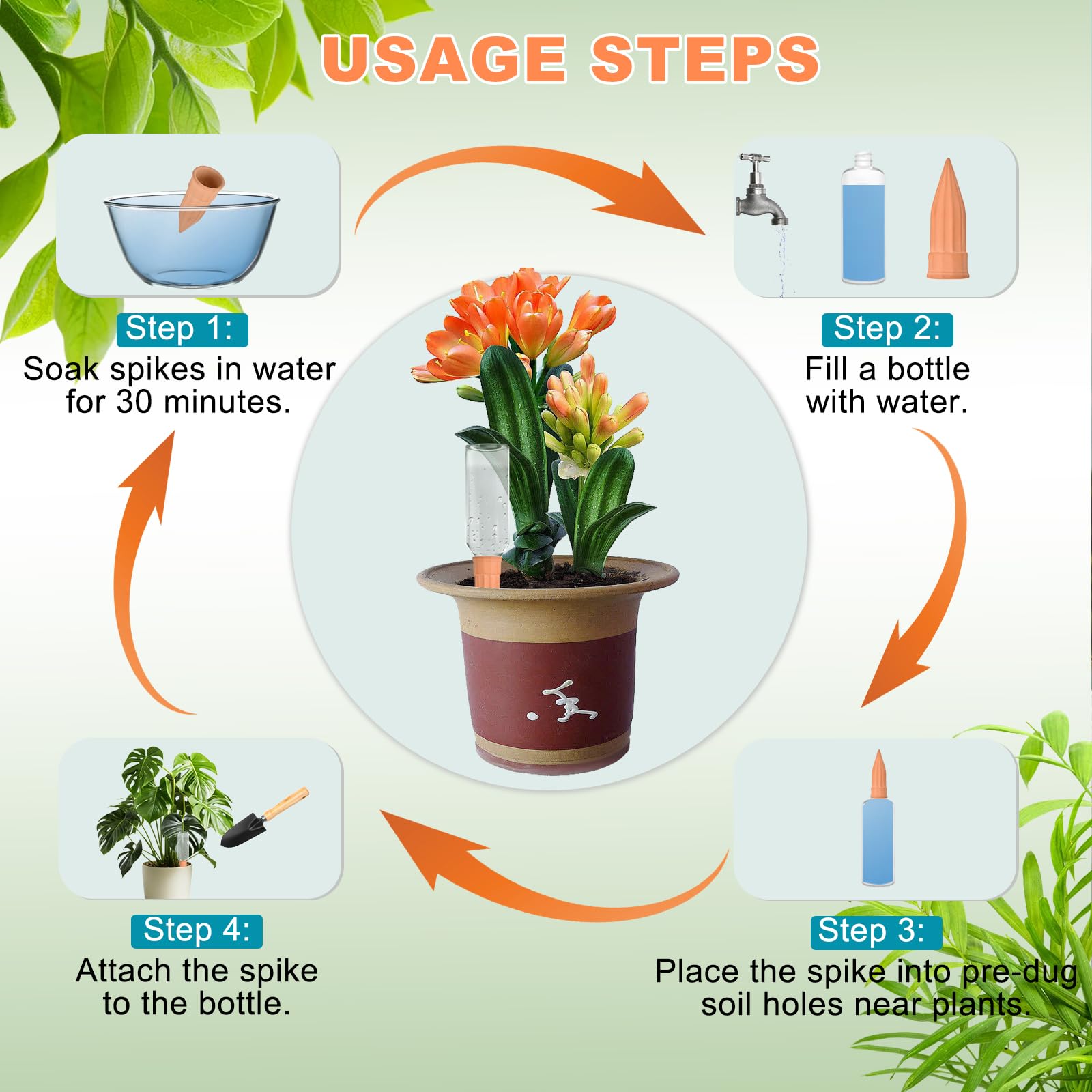 Lsed bottle-to-spike self-watering system demonstrates simple irrigation for indoor greenery
