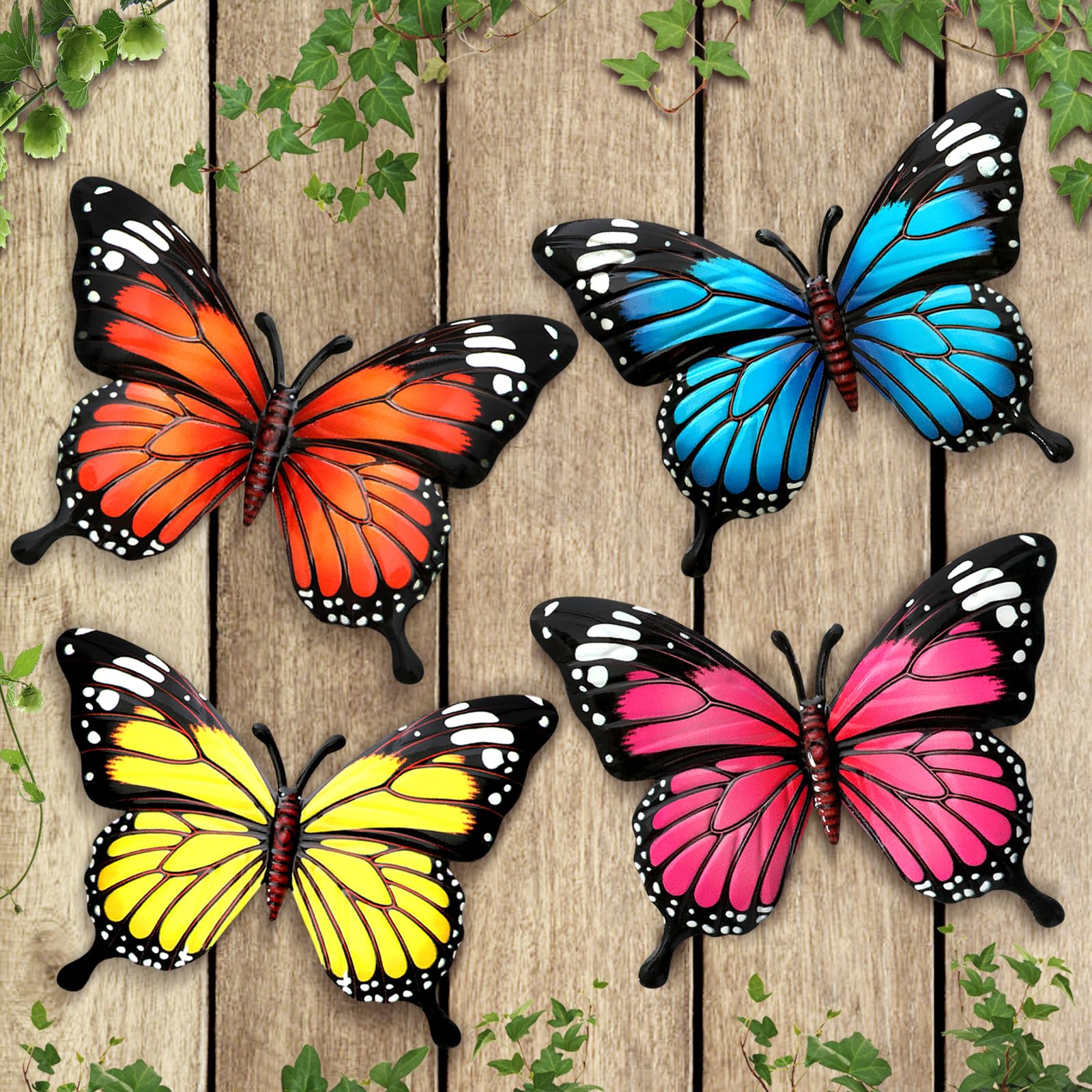 LSFFM metal butterfly wall art, 6.7in, adds vibrant garden color and outdoor charm.