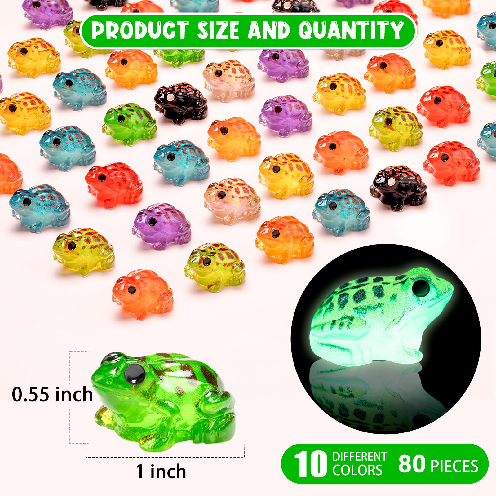 LSGYPAQ glow-in-the-dark frogs illuminate fairy gardens at night.