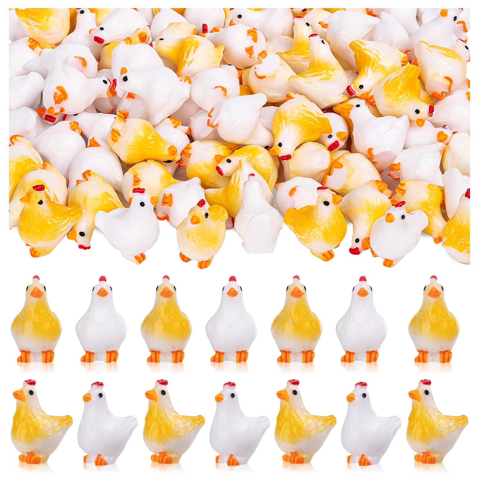 LSGYPAQ mini chickens in white and yellow, perfect for garden decor and craft projects.