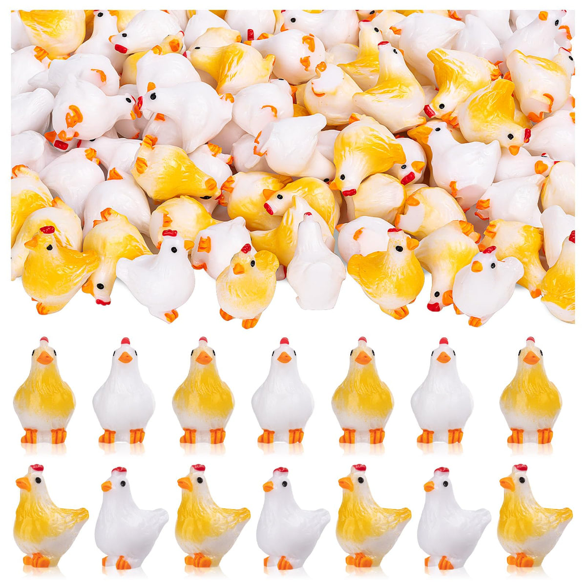 LSGYPAQ mini chickens in white and yellow, perfect for garden decor and craft projects.