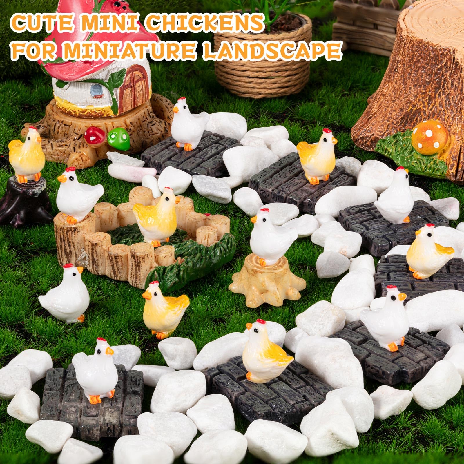 LSGYPAQ miniature chickens brighten fairy gardens and spring diorama displays.