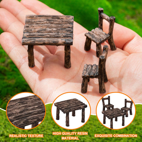 LSGYPAQ resin mini furniture with woodgrain finish for lifelike fairy garden scenes.