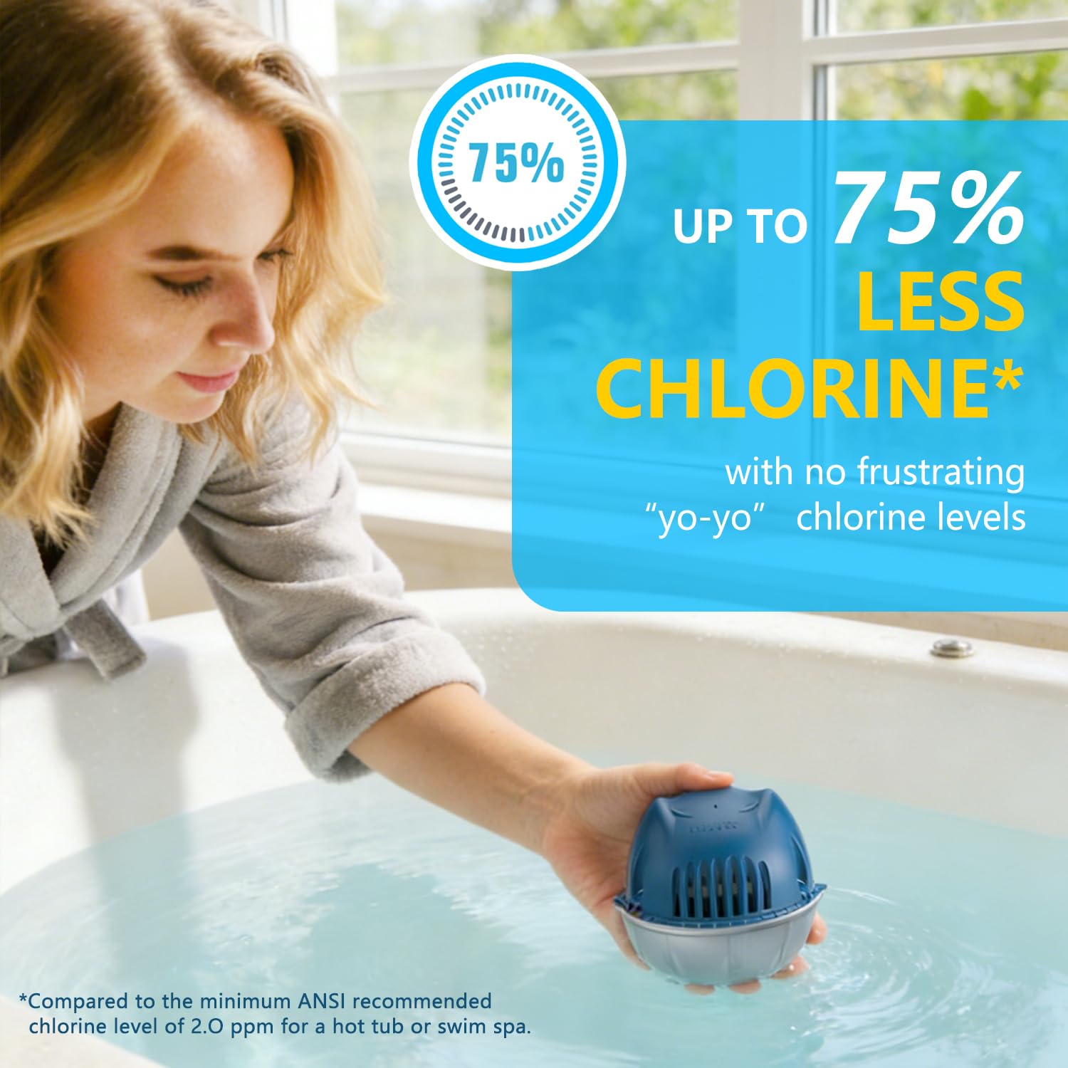 LSKHEGWLU chlorine-reduction-75-percent helps reduce chemical exposure during soaks.