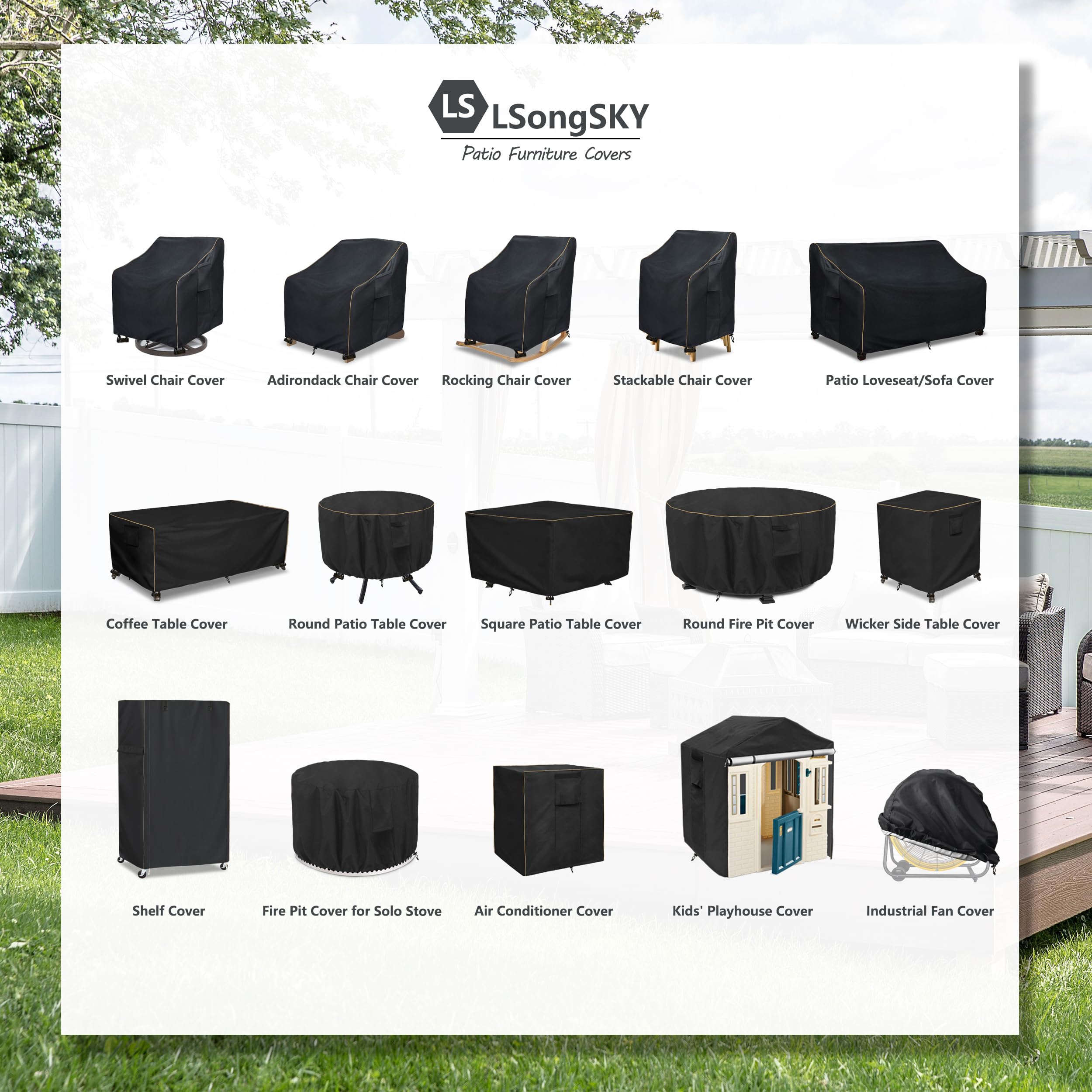 LSongSKY swivel chair cover side view shields furniture from wind and debris.