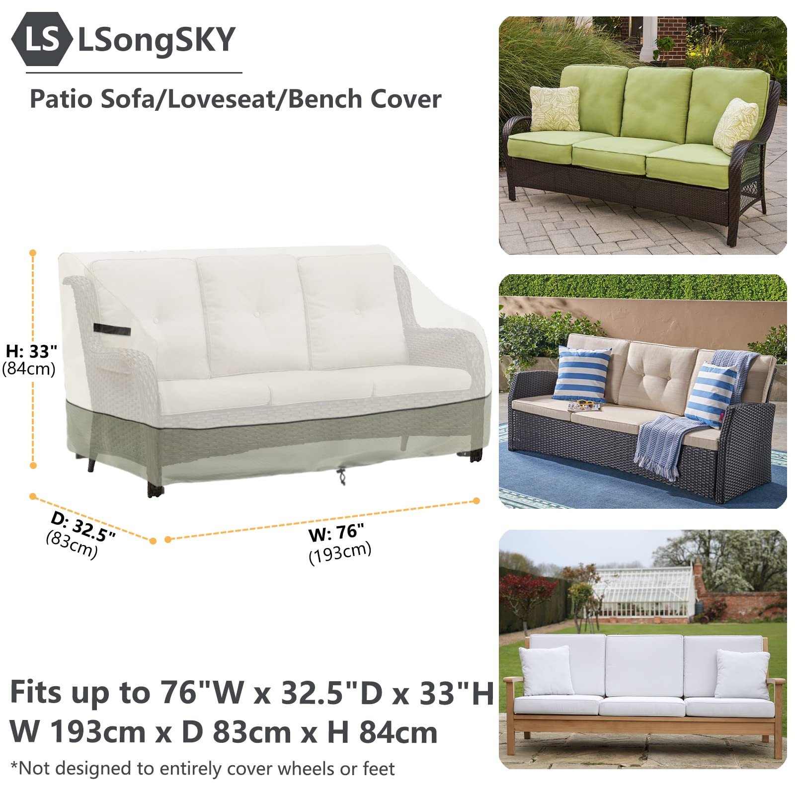 LSongSKY patio 3-seat sofa cover with air vents reduces condensation