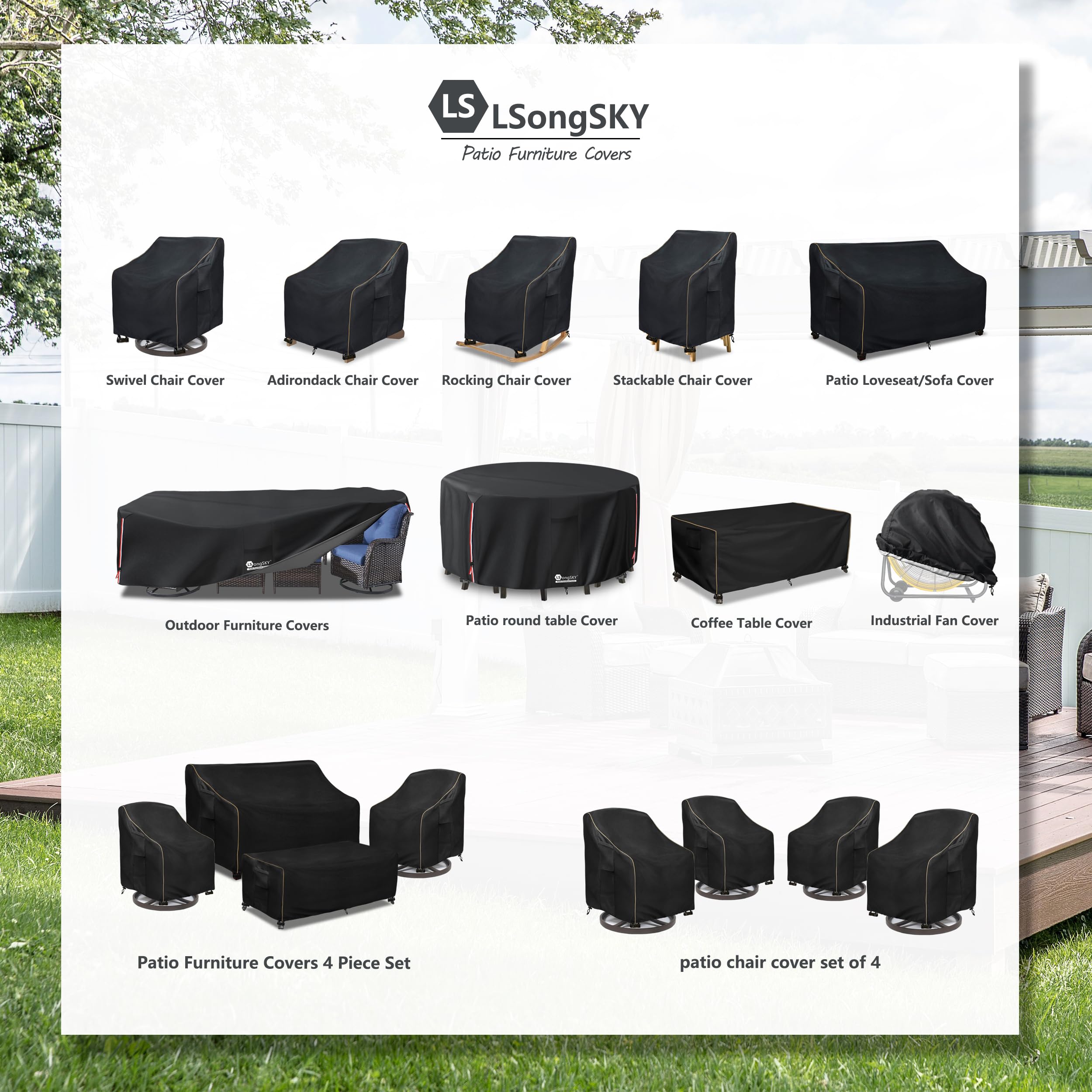 LSongSKY waterproof heavy-duty fabric guards chairs against moisture and debris.