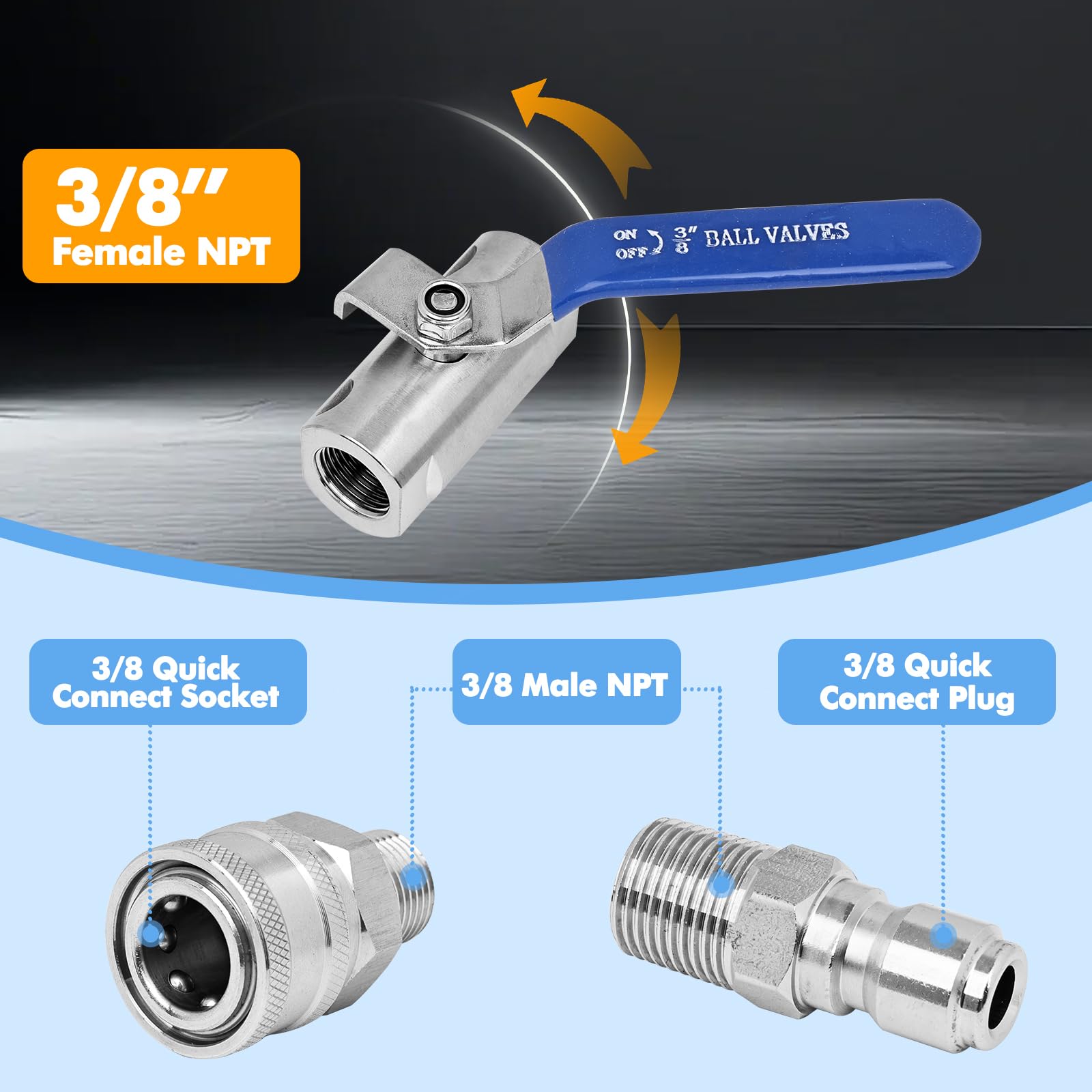 LSORPWK 3/8 inch quick connector enables easier hose switching during cleaning.