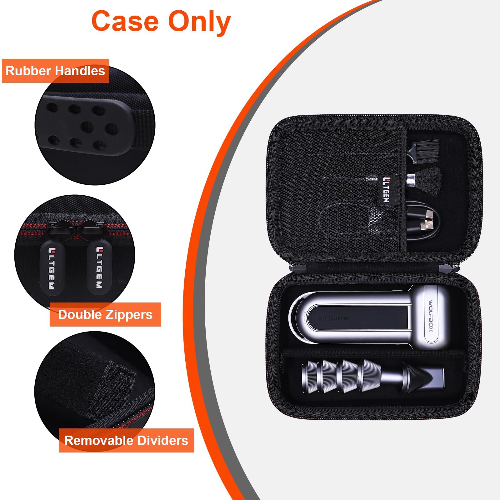 LTGEM case with removable dividers for customized duster storage