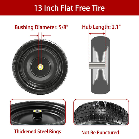 LTNICER 13in flat-free tire with hub offset for trailers.