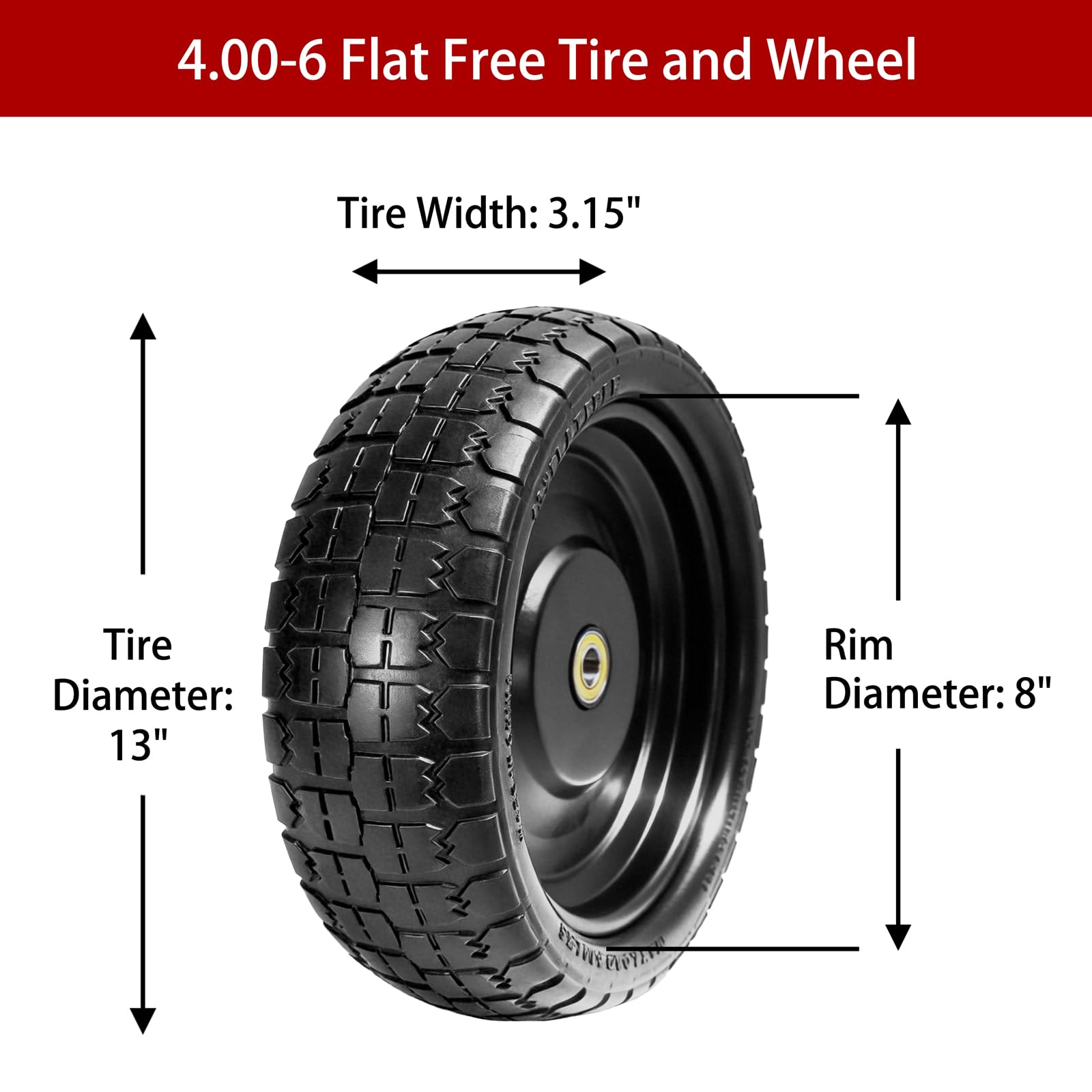 LTNICER 13in flat-free tire tread close-up shows grip on uneven surfaces.