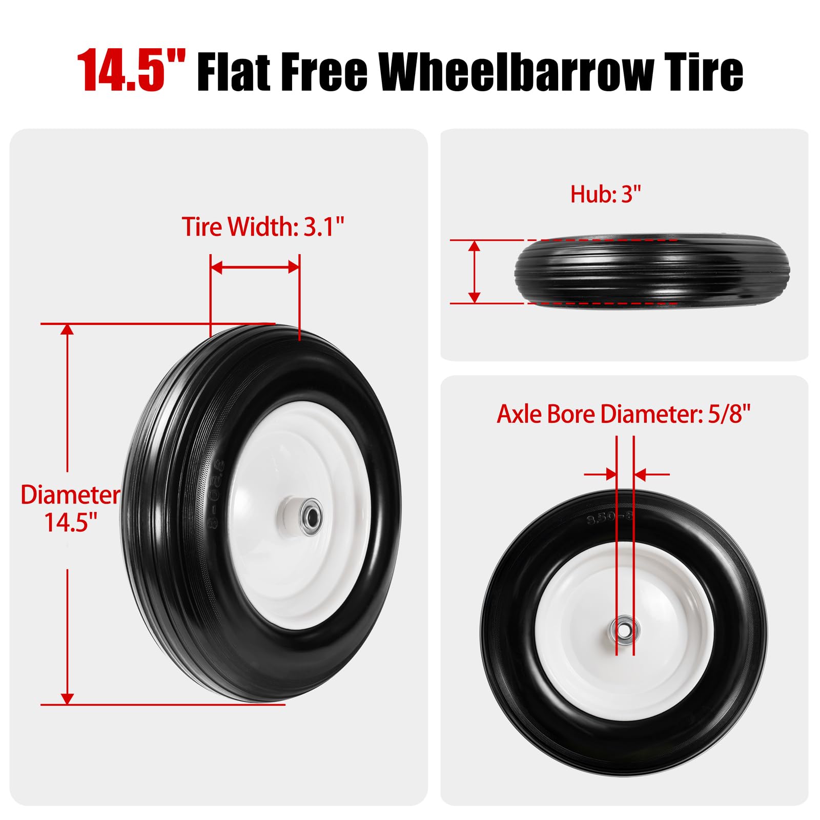 LTNICER compatibility chart shows wheel sizes for carts and mowers for easy selection