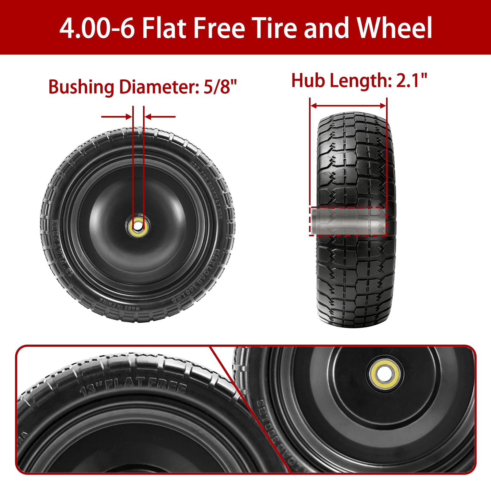 LTNICER solid tire wheel for wheelbarrows delivering stable support.