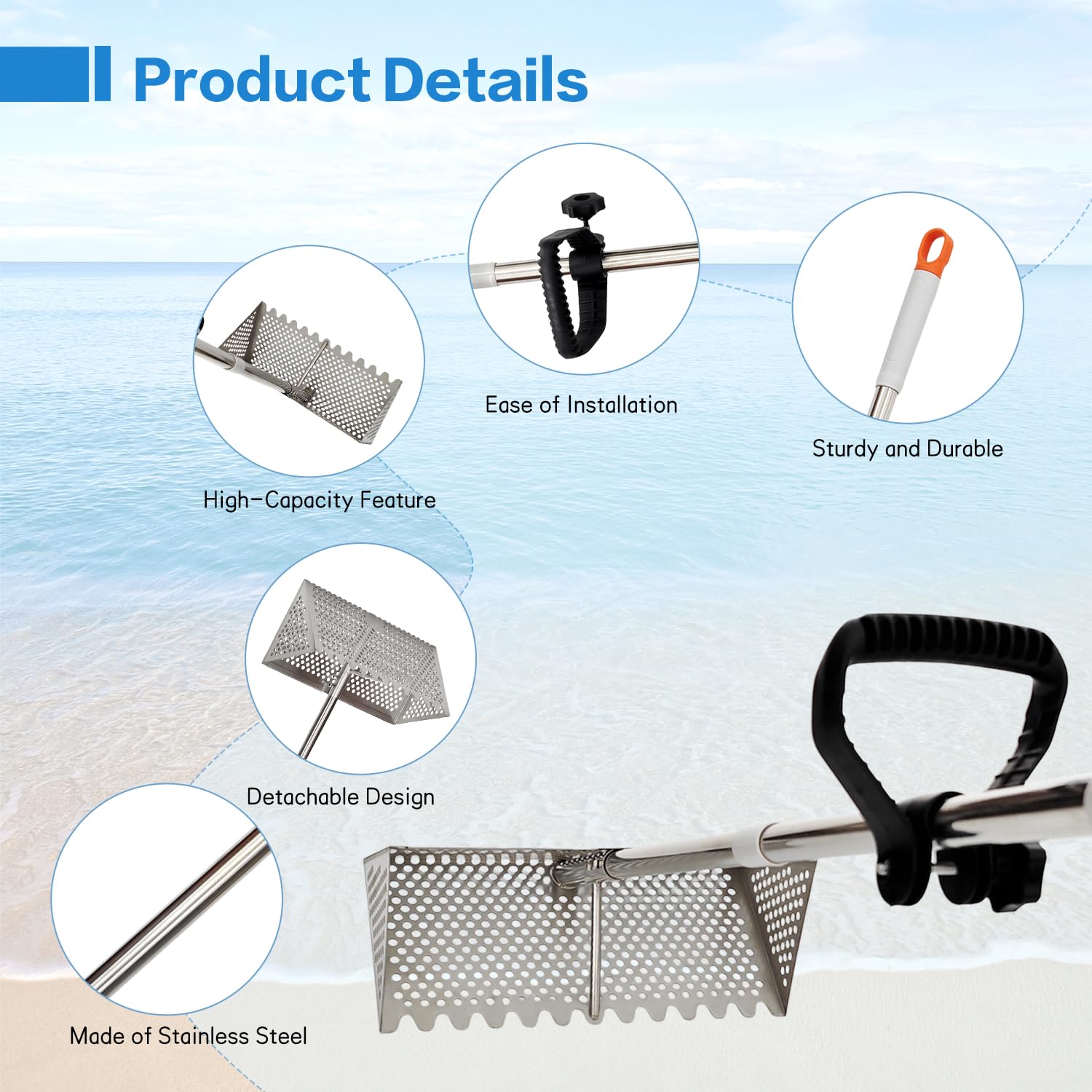 LTSEAME Sand Flea Rake auxiliary handle for easier digging and raking