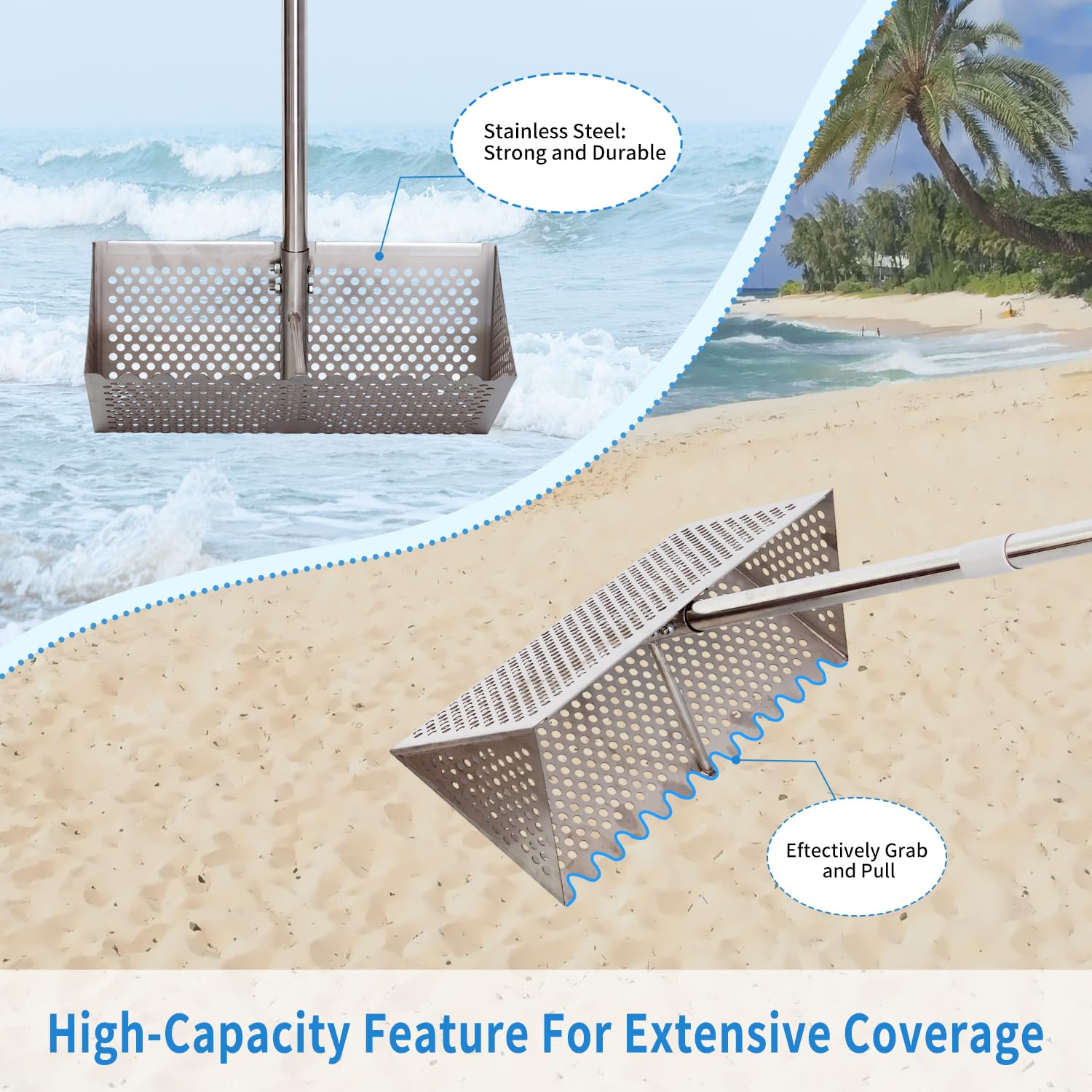 LTSEAME Sand Flea Rake stainless steel body resisting beach corrosion