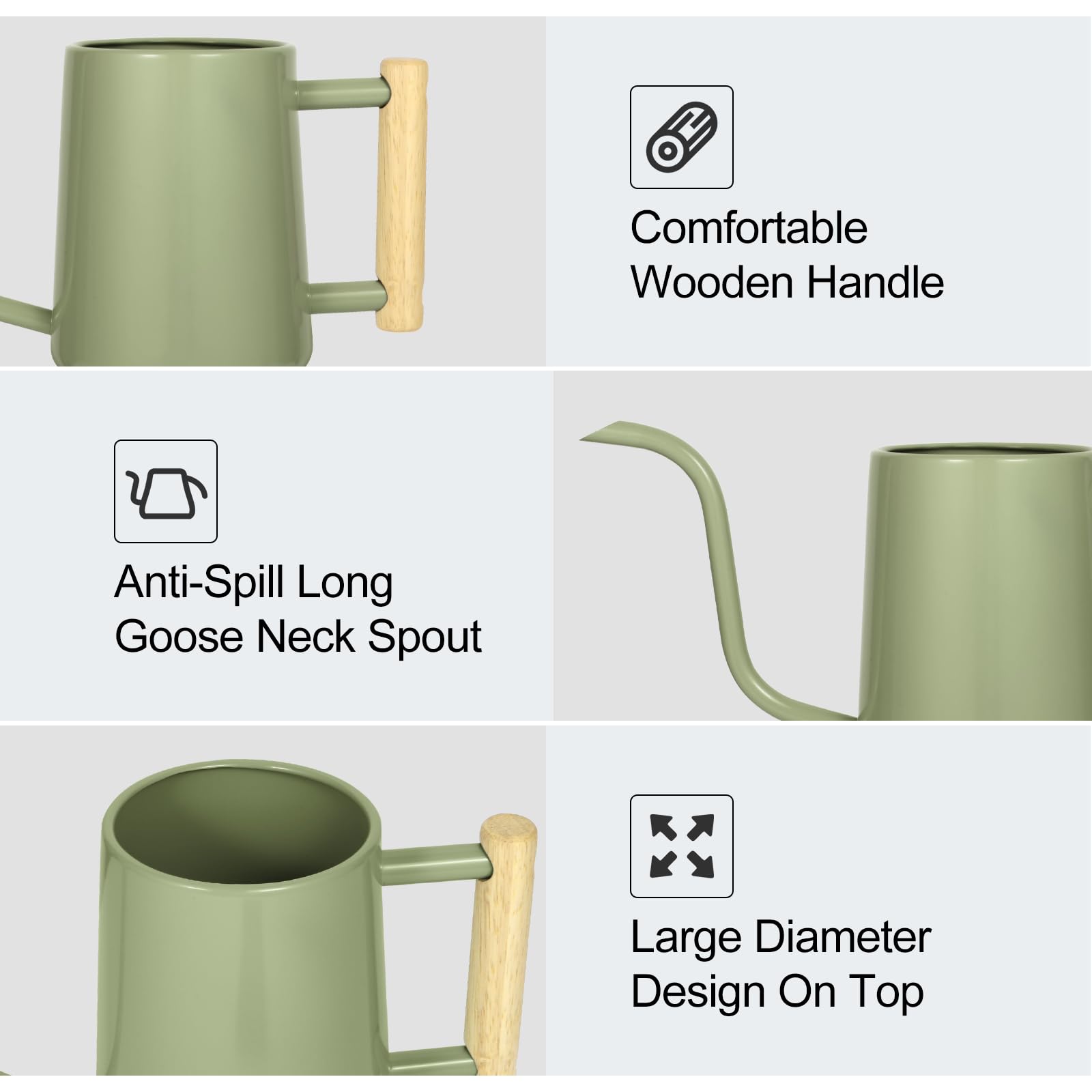 Long spout delivers water directly where needed with minimal spills.