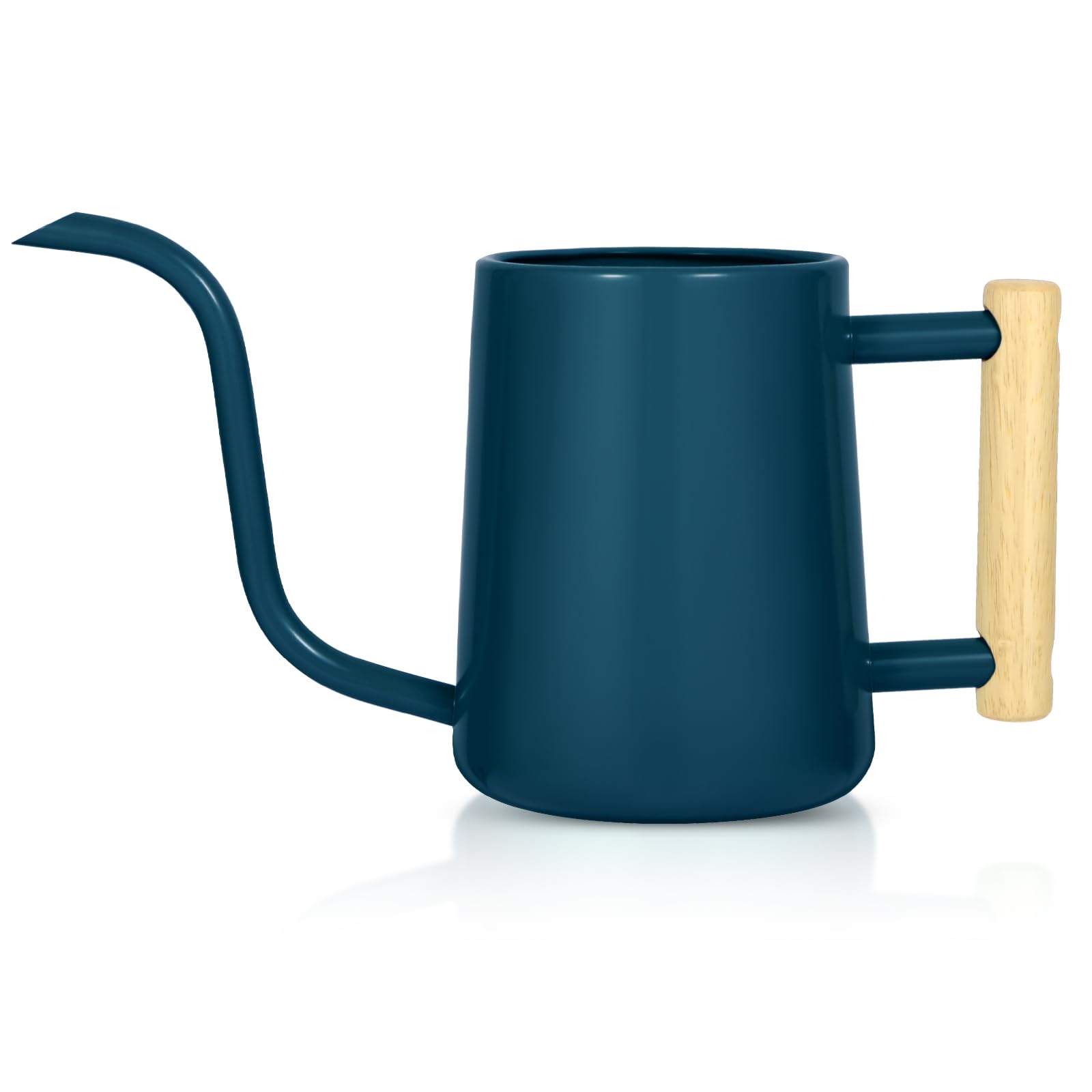 LTSUMI watering can with dark blue body and wooden handle for stylish indoor display and precise pouring