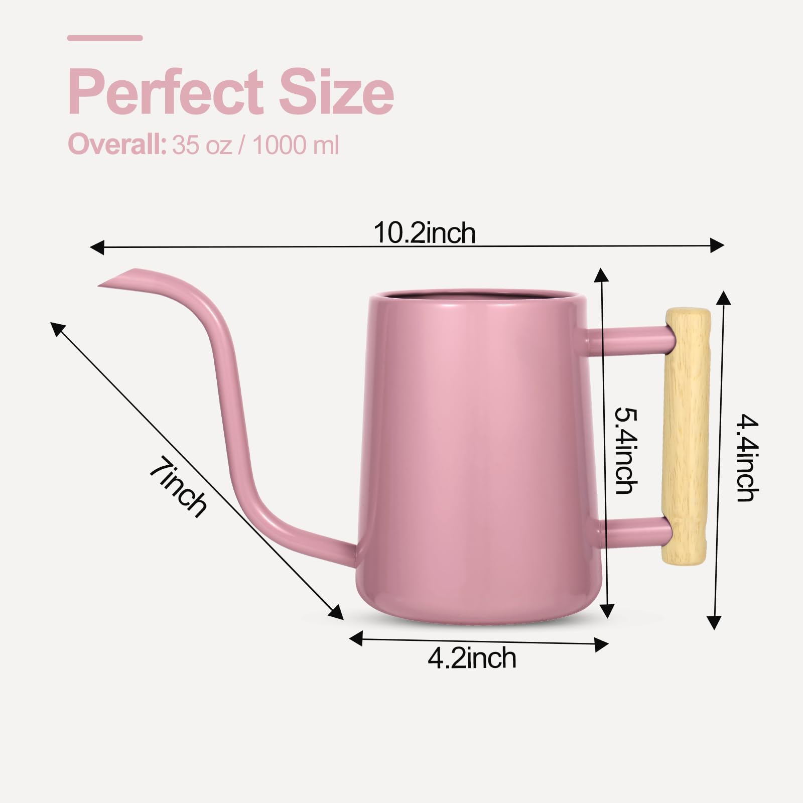 LTSUMI pink watering can with long reach for hard to reach pots