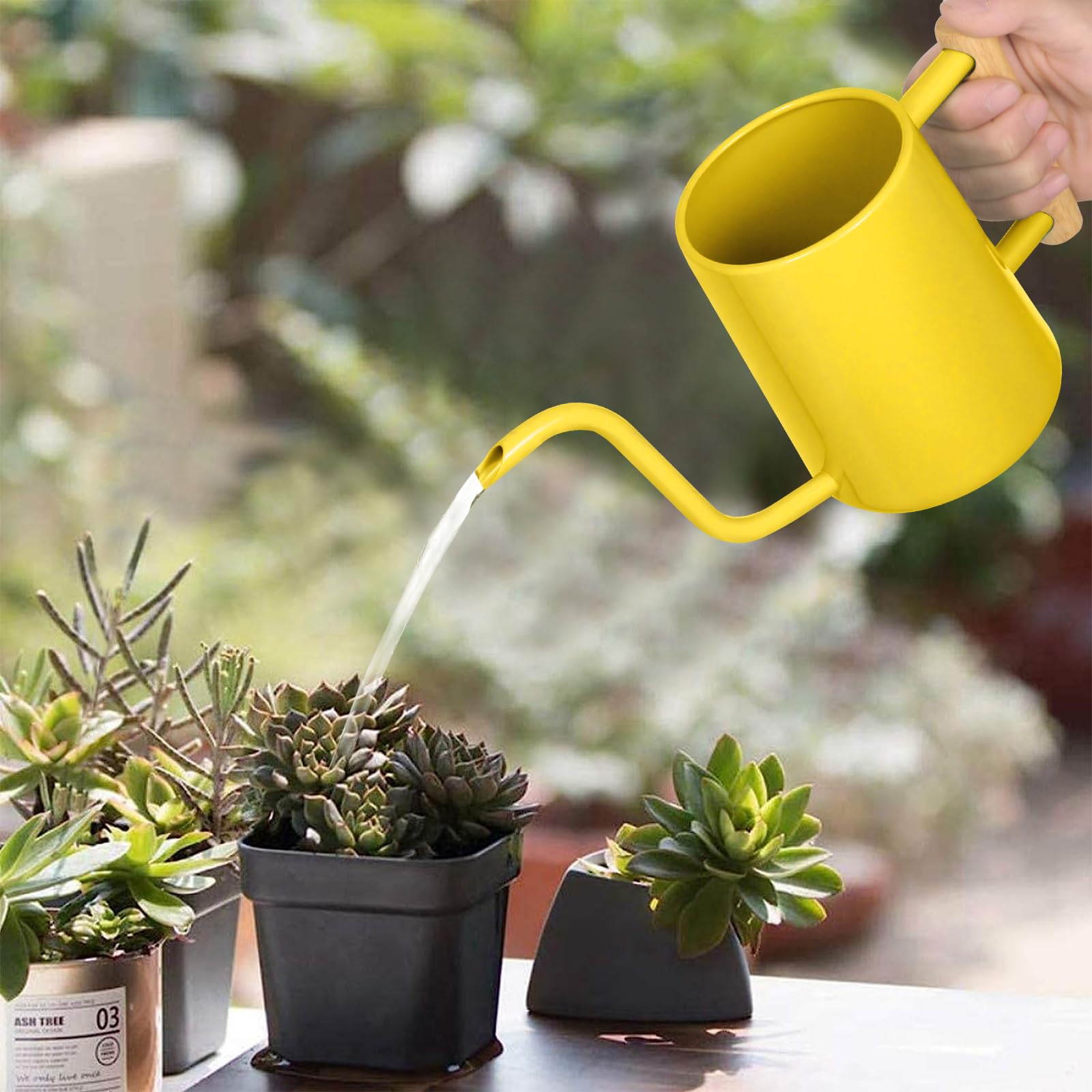 LTSUMI wooden handle provides a comfortable grip for easy watering.
