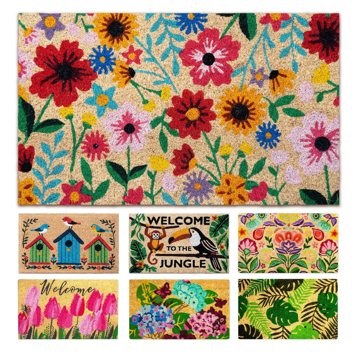 LUA VIKA Botanic coir mat front door with natural welcome design