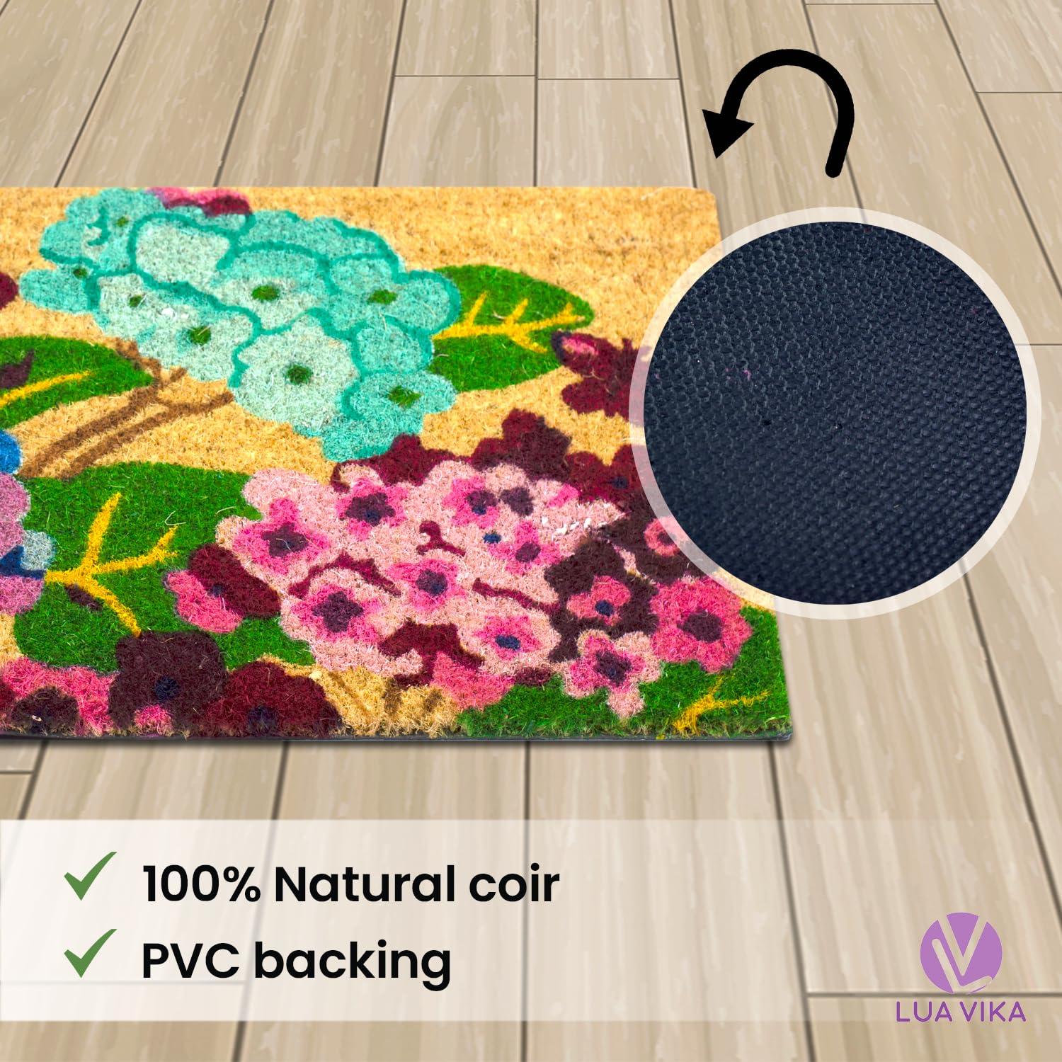 LUA VIKA coir texture closeup emphasizes natural fibers and rugged durability.