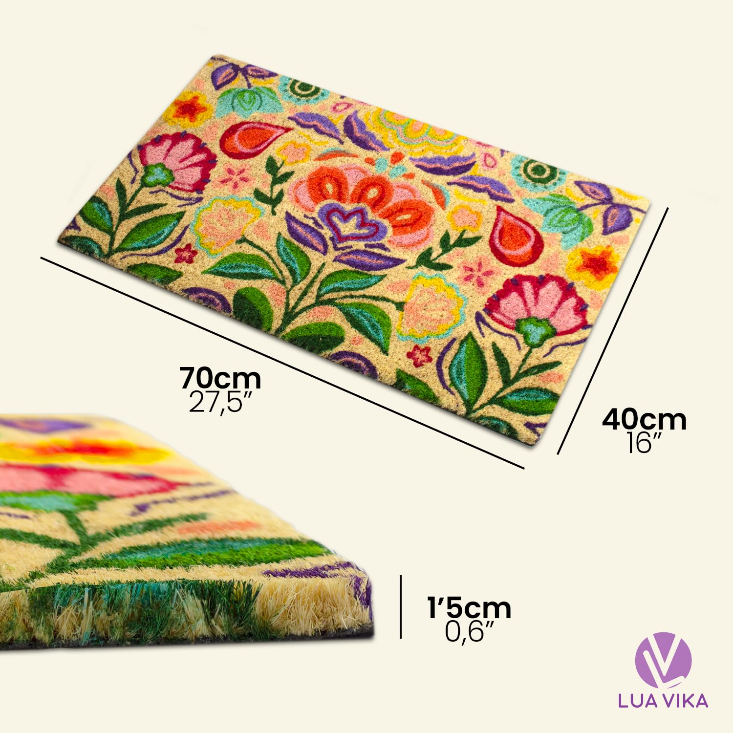 Lua Vika coir doormat demonstrates durable natural fibers for busy entryways.