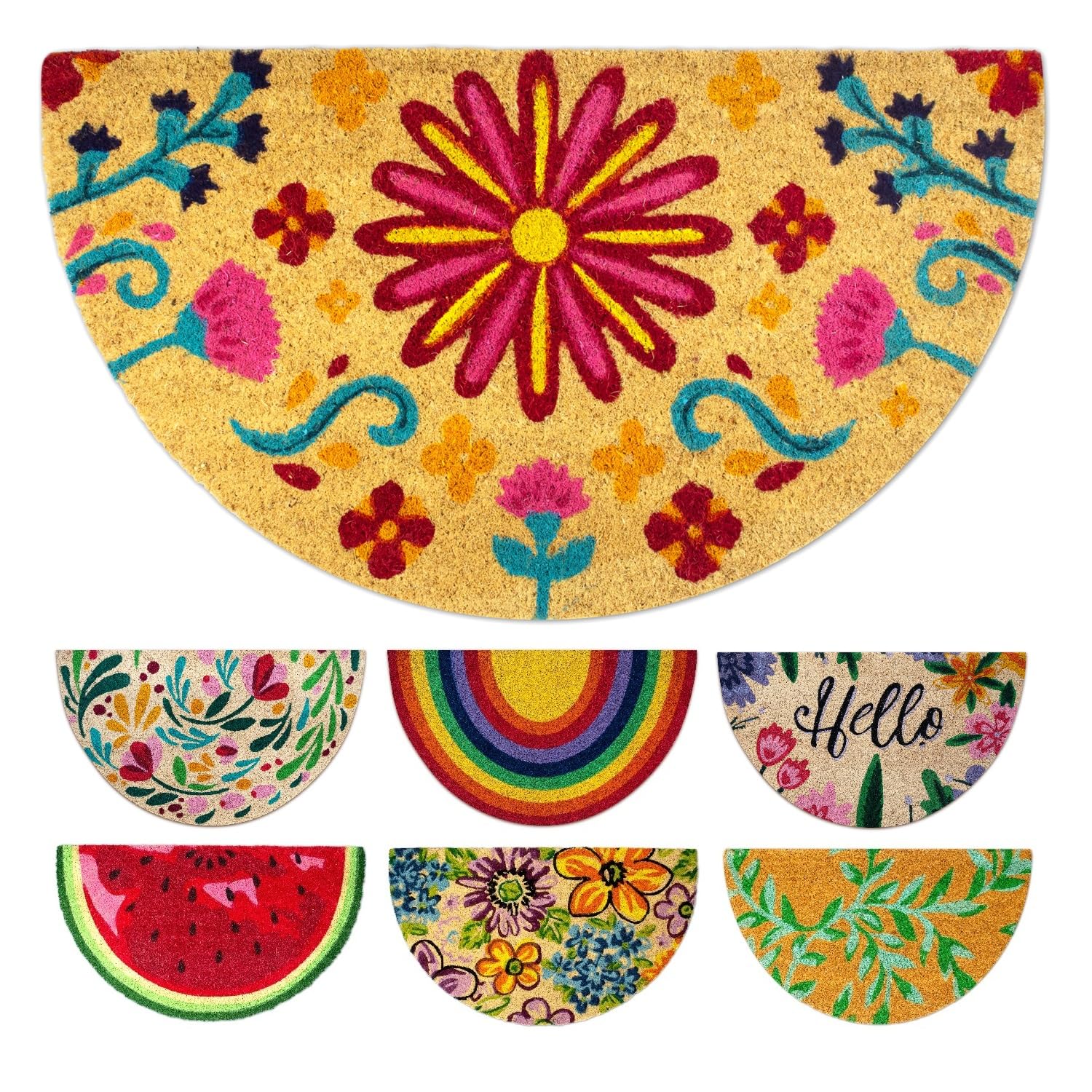 Lua VIKA coir doormat with flowery entrance design, ideal for welcoming guests and trapping dirt.