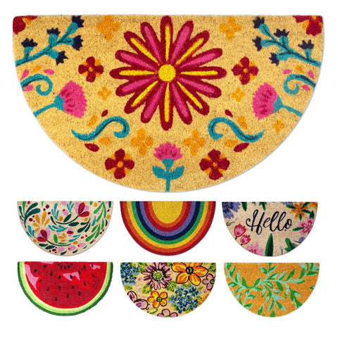 Lua VIKA coir doormat with flowery entrance design, ideal for welcoming guests and trapping dirt.