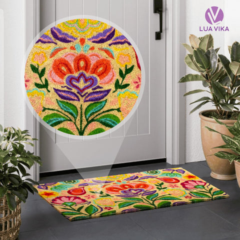 Lua Vika doormat uses natural coir fibers for lasting outdoor and indoor use.
