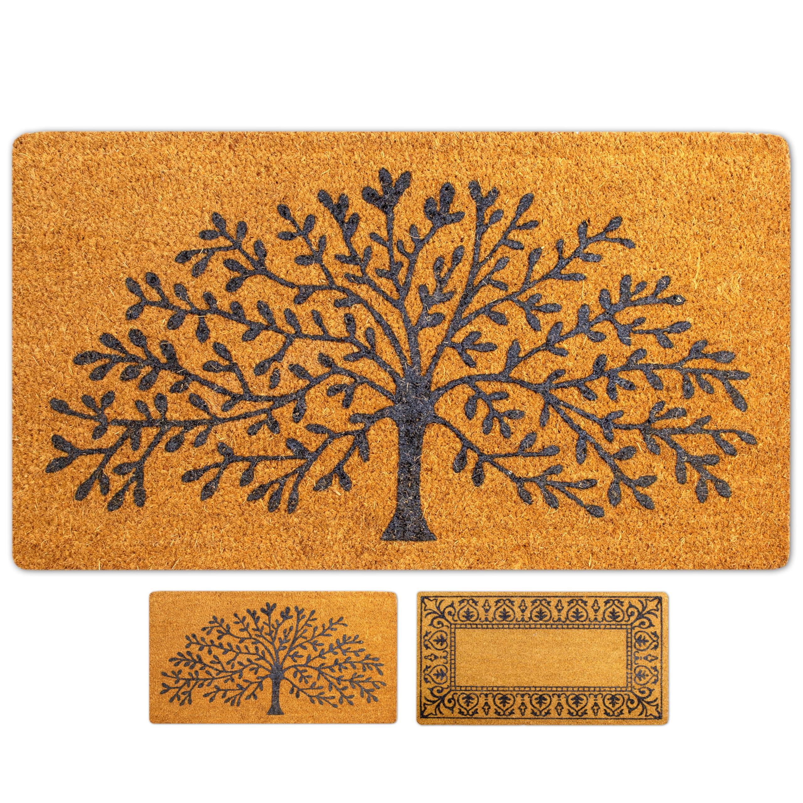 LUA VIKA coir doormat with Tree of Life design traps dirt at the entry.