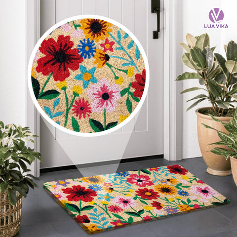 LUA VIKA Coir mat with non-slip backing stays in place outside