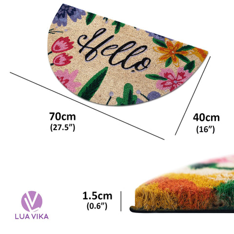 Lua Vika half-circle mat for outdoor entrance with welcoming look.