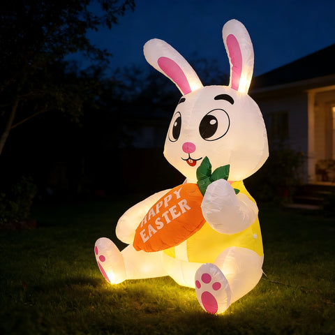 Luaeirus bunny with carrot LED lights brightening an outdoor Easter display.