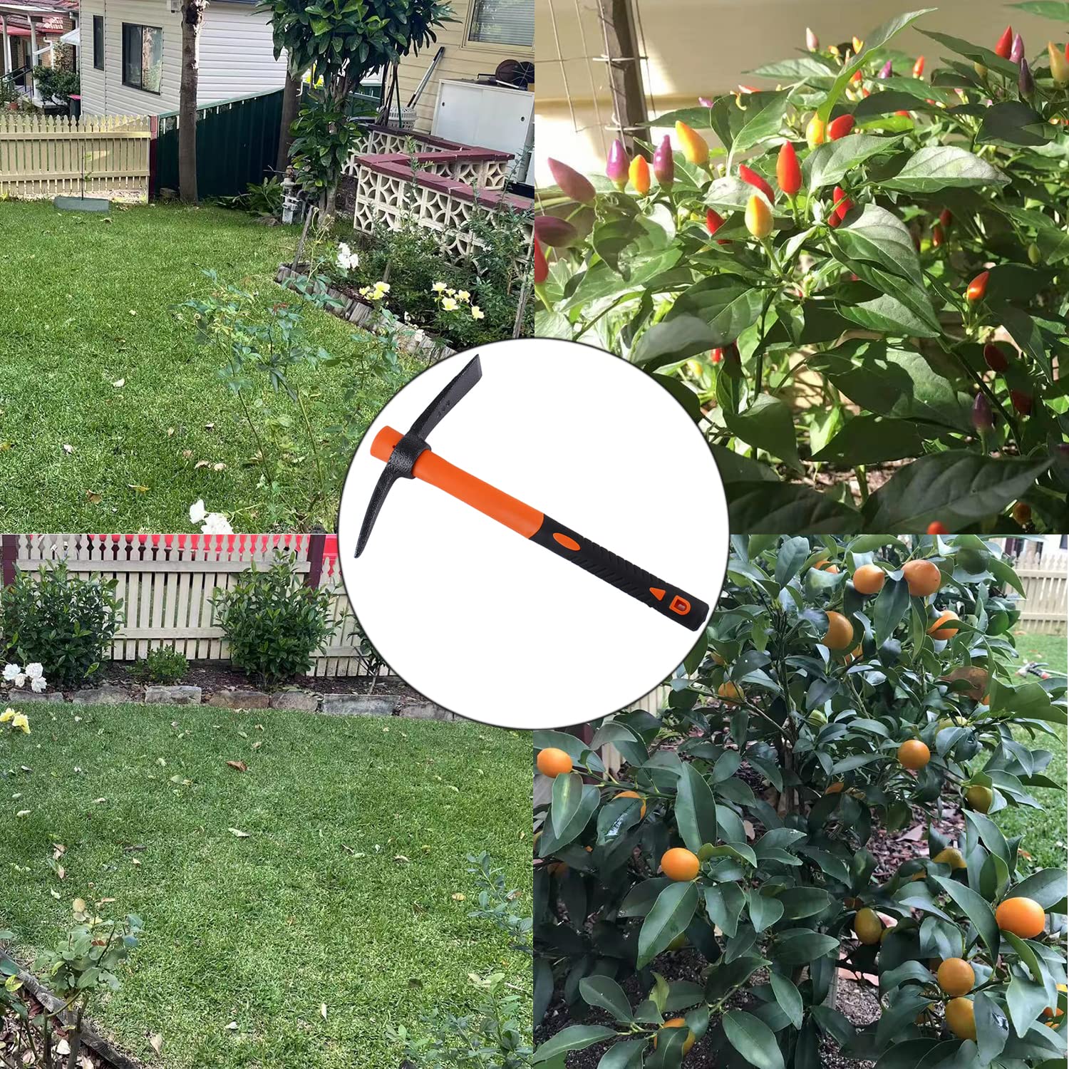 LUBAN mattock hoe in-garden use for landscaping and weeding.