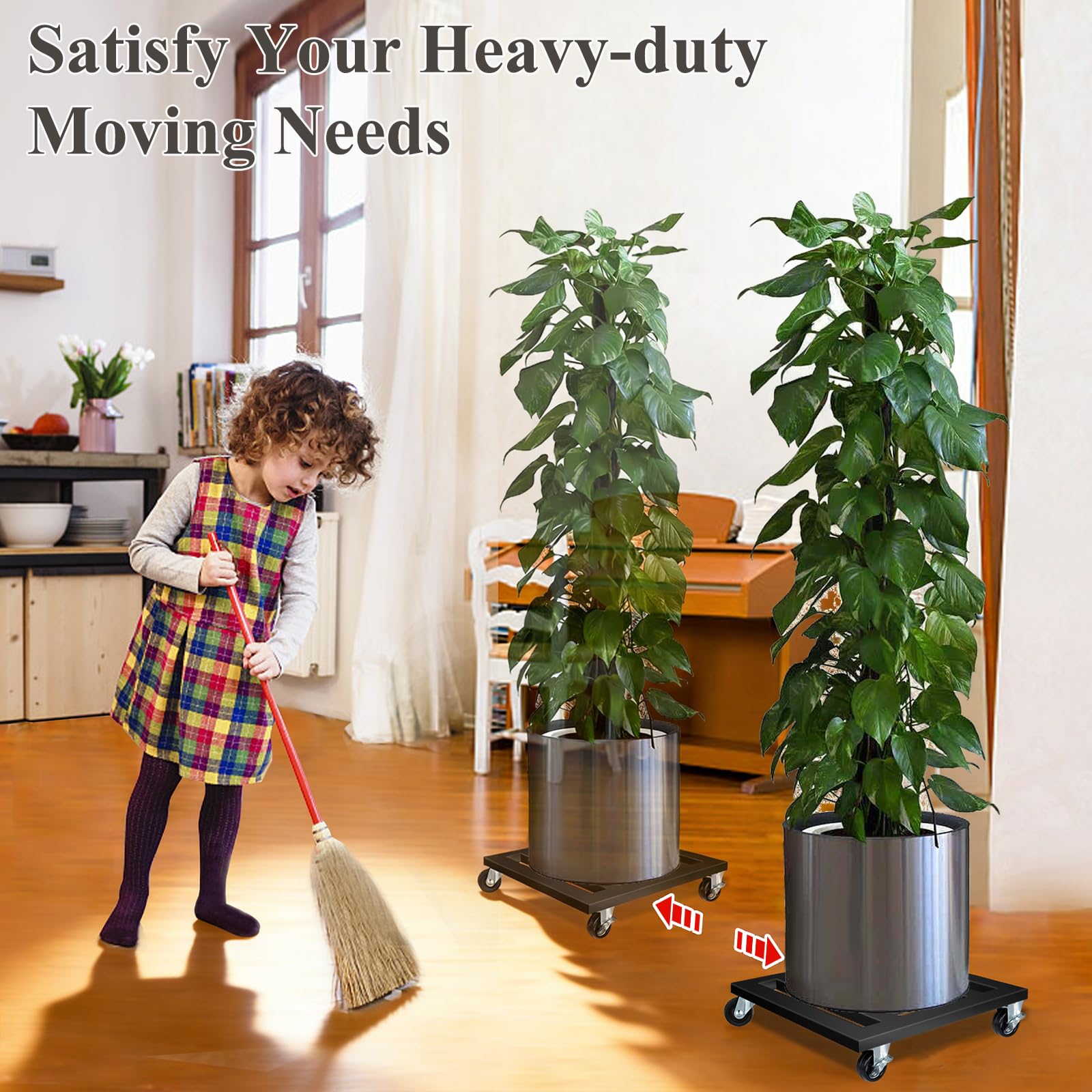 LUBORN 12-inch square metal plant dolly supports up to 400 pounds.