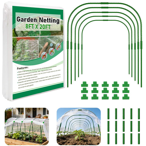 Luborn garden netting kit 8x20ft protects raised beds from pests with fine mesh.