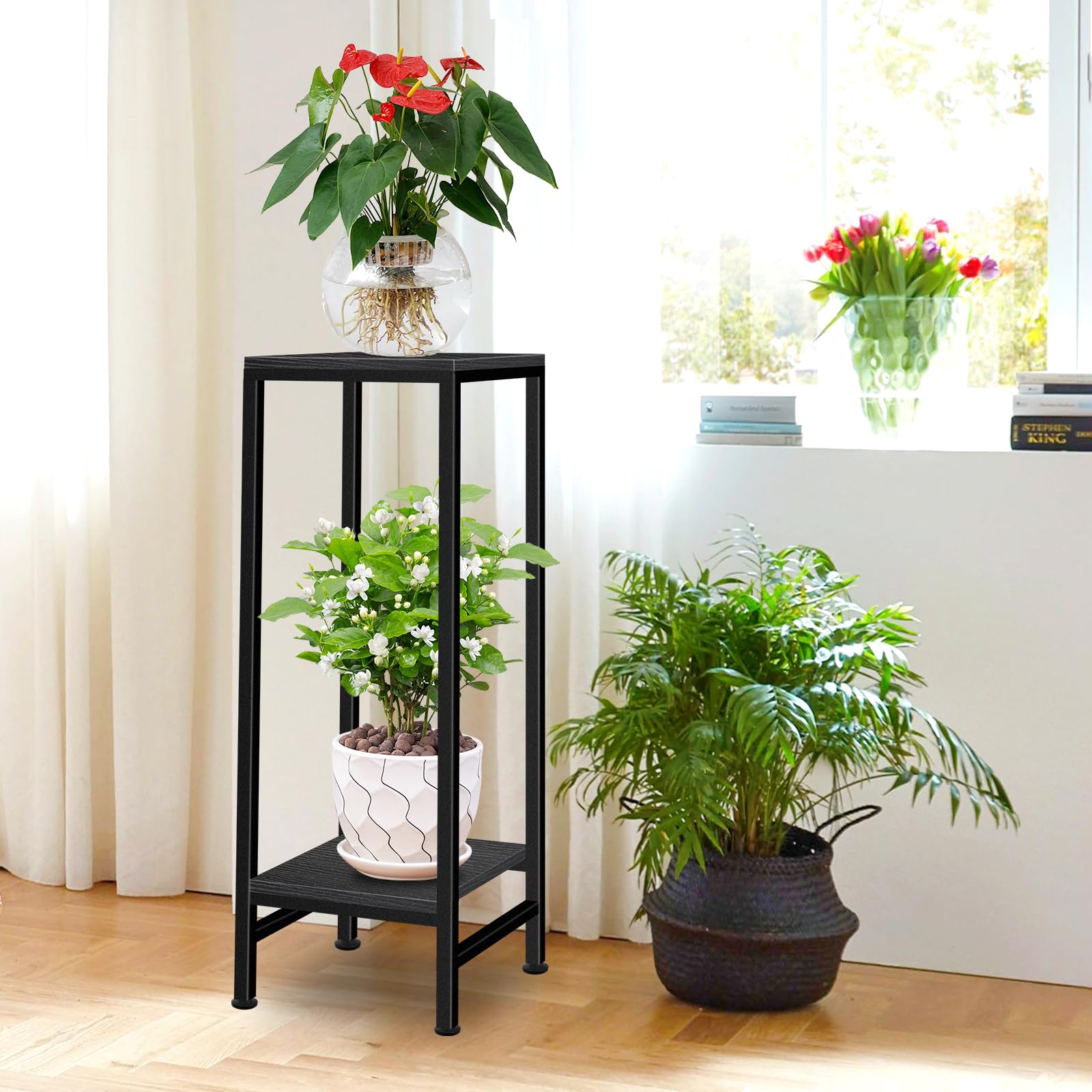 LUBORN heavy-duty metal frame keeps tall plants secure on any surface.