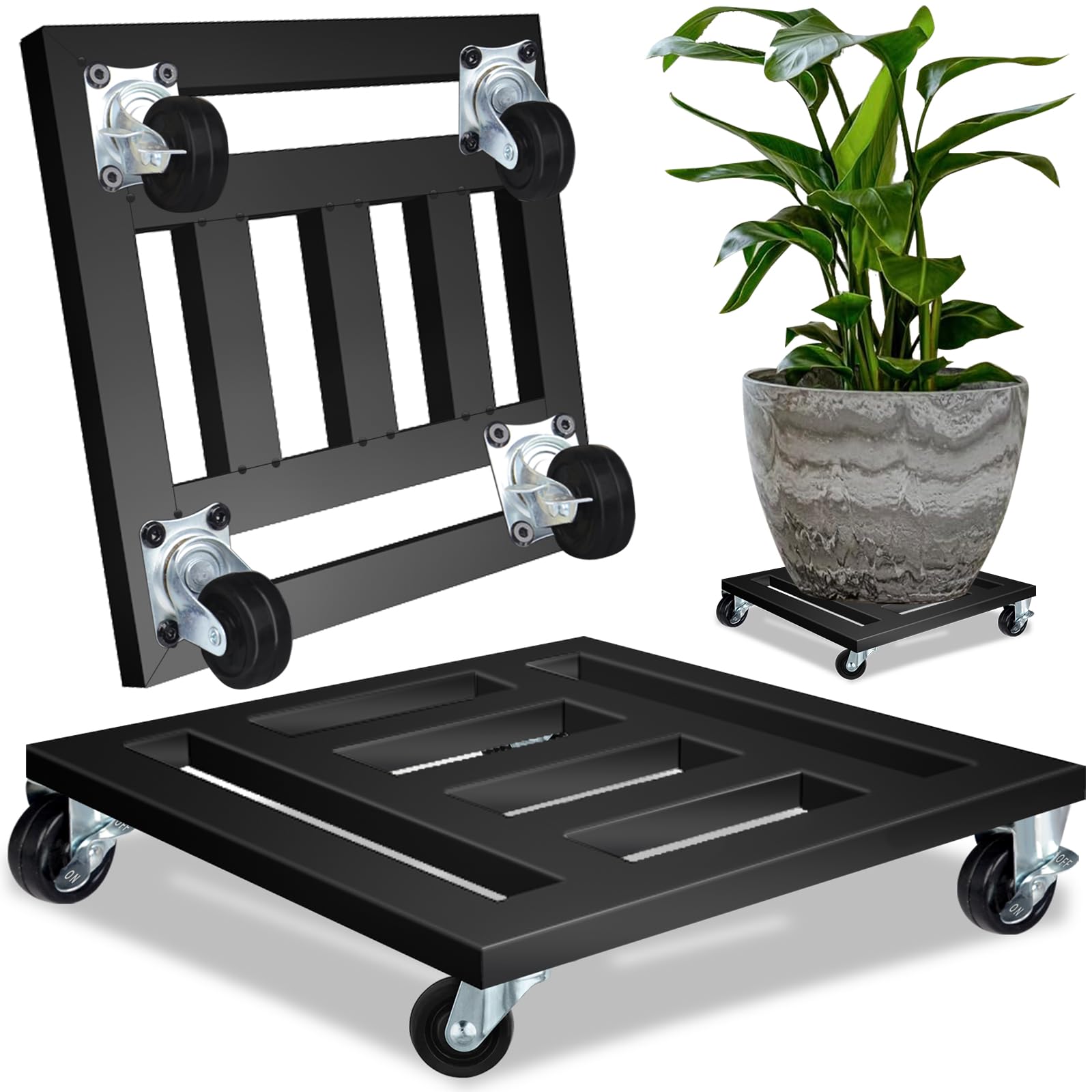 Luborn heavy-duty plant caddy 16-inch square top view enables easy movement of heavy planters