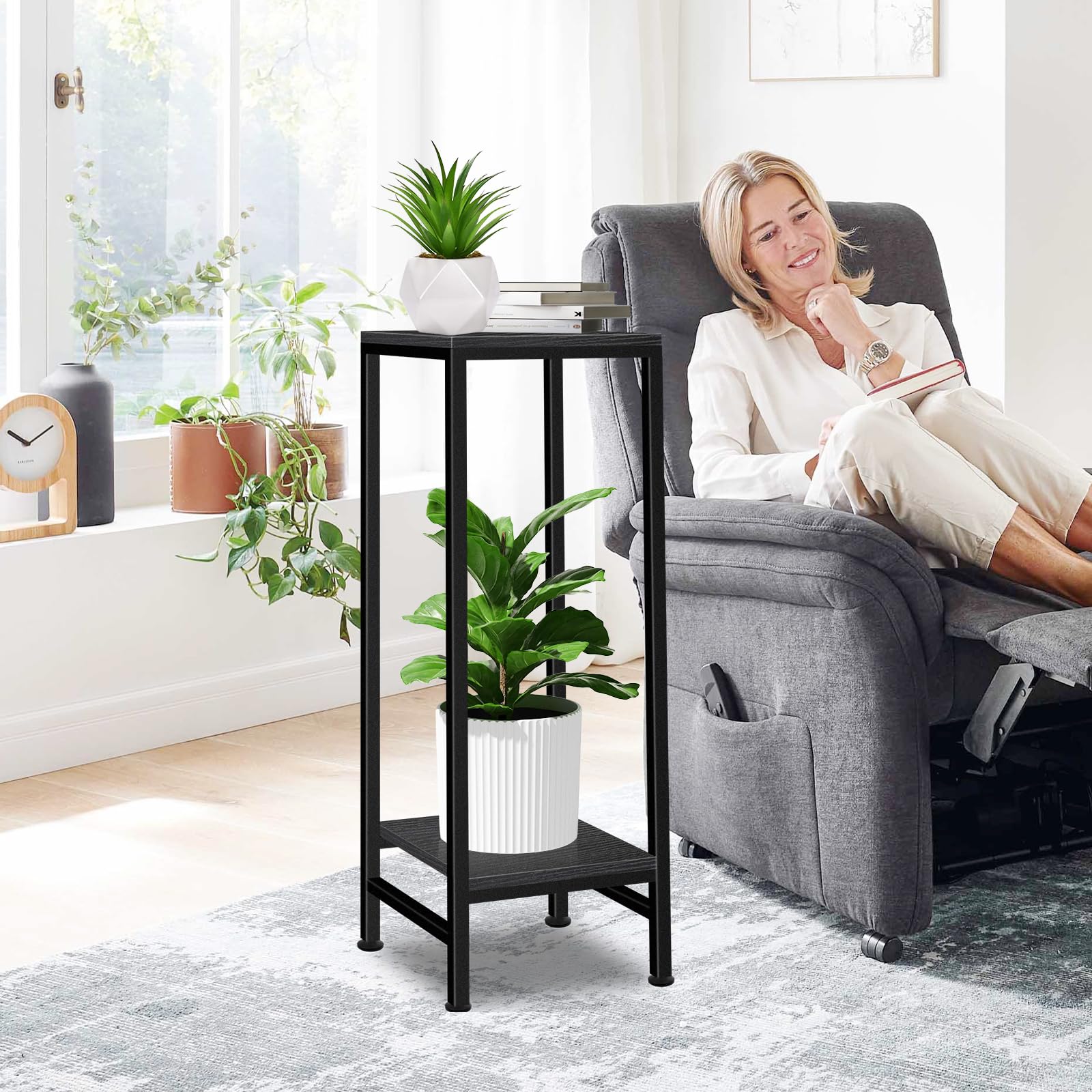 LUBORN indoor-outdoor plant stand black blends with modern decor.