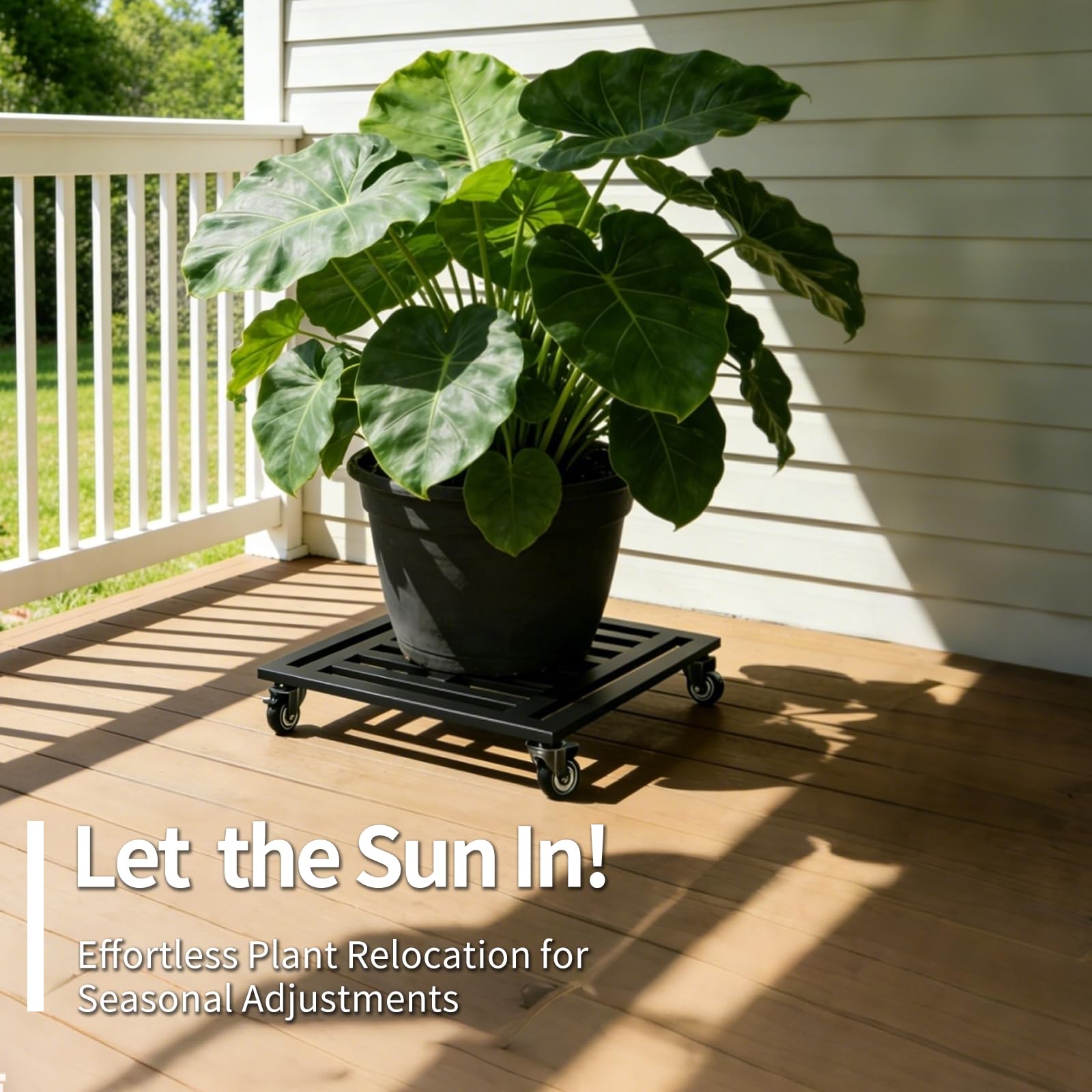 LUBORN plant caddy with locking casters securing position of a heavy planter.