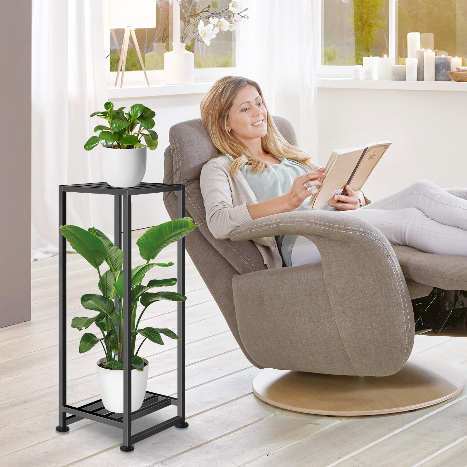 LUBORN plant stand side view shows sturdy metal frame for outdoor use