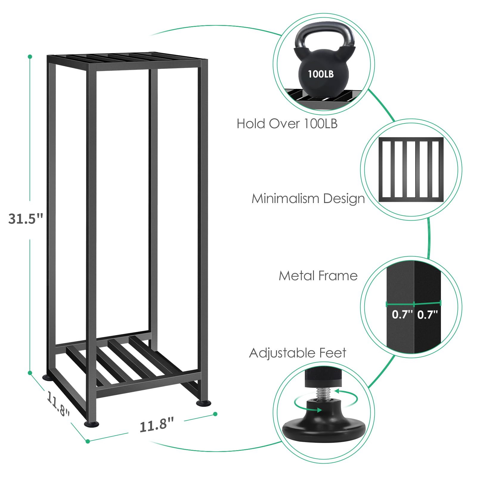 LUBORN plant stand assembly detail demonstrates 0.7-inch thick tubing strength