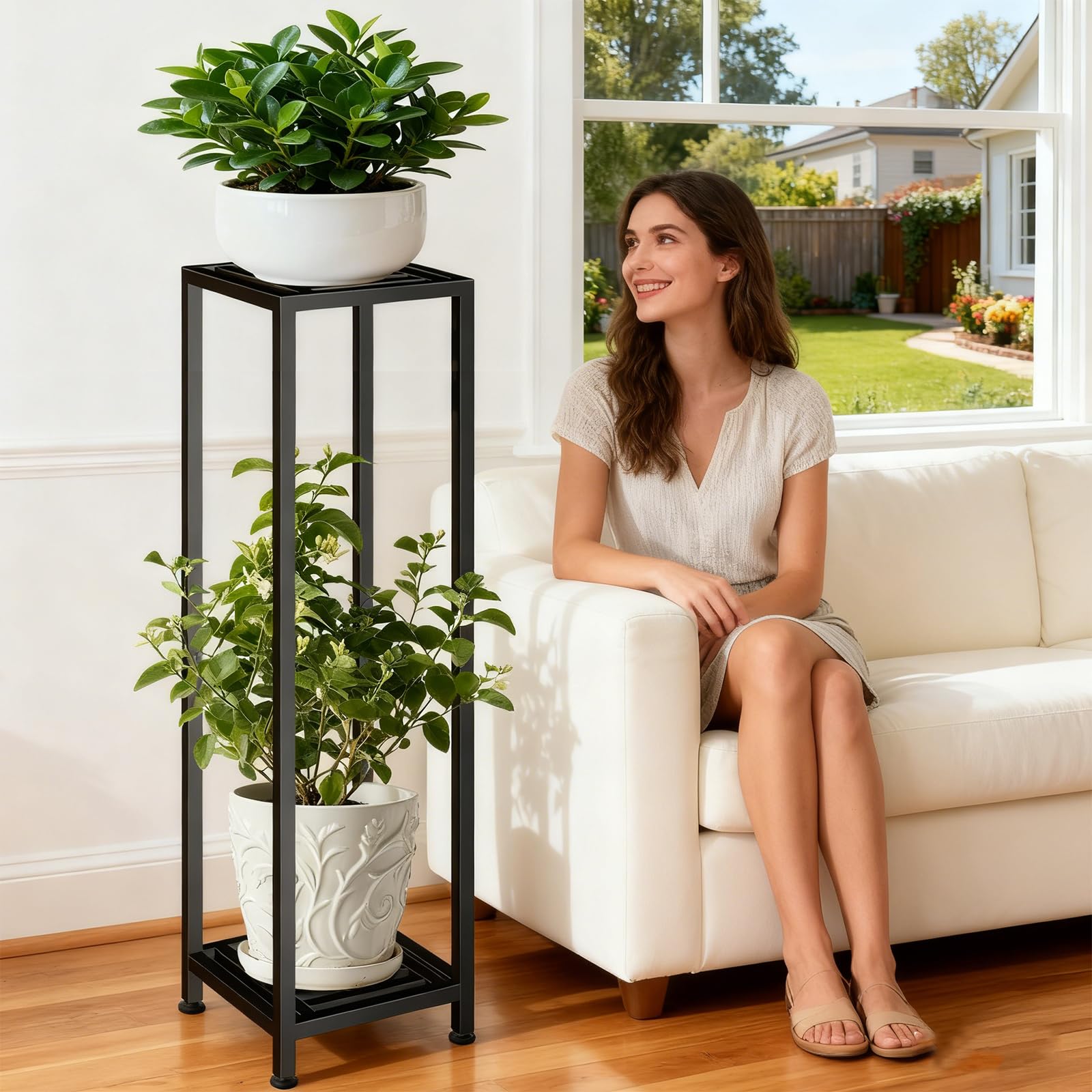 LUBORN interior living room setup highlights elegant metal finish and decorative display.